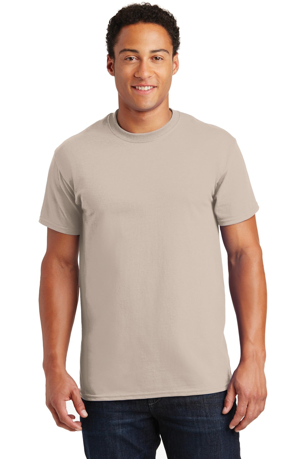 Front View of Sand Gildan - Ultra Cotton 100% US Cotton T-Shirt. 2000