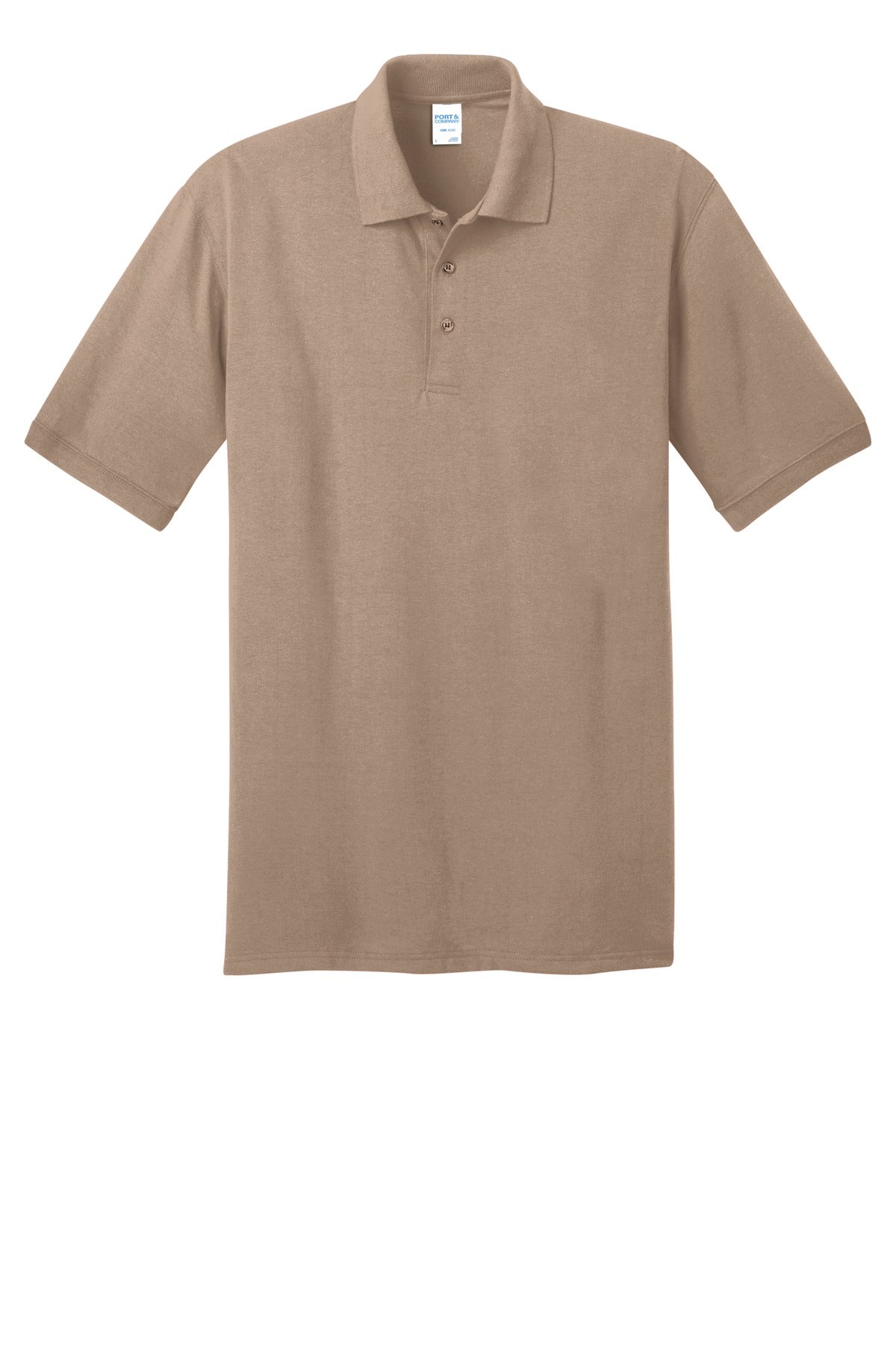 Front View of Sand Port & Co Core Blend Jersey Knit Polo. KP55