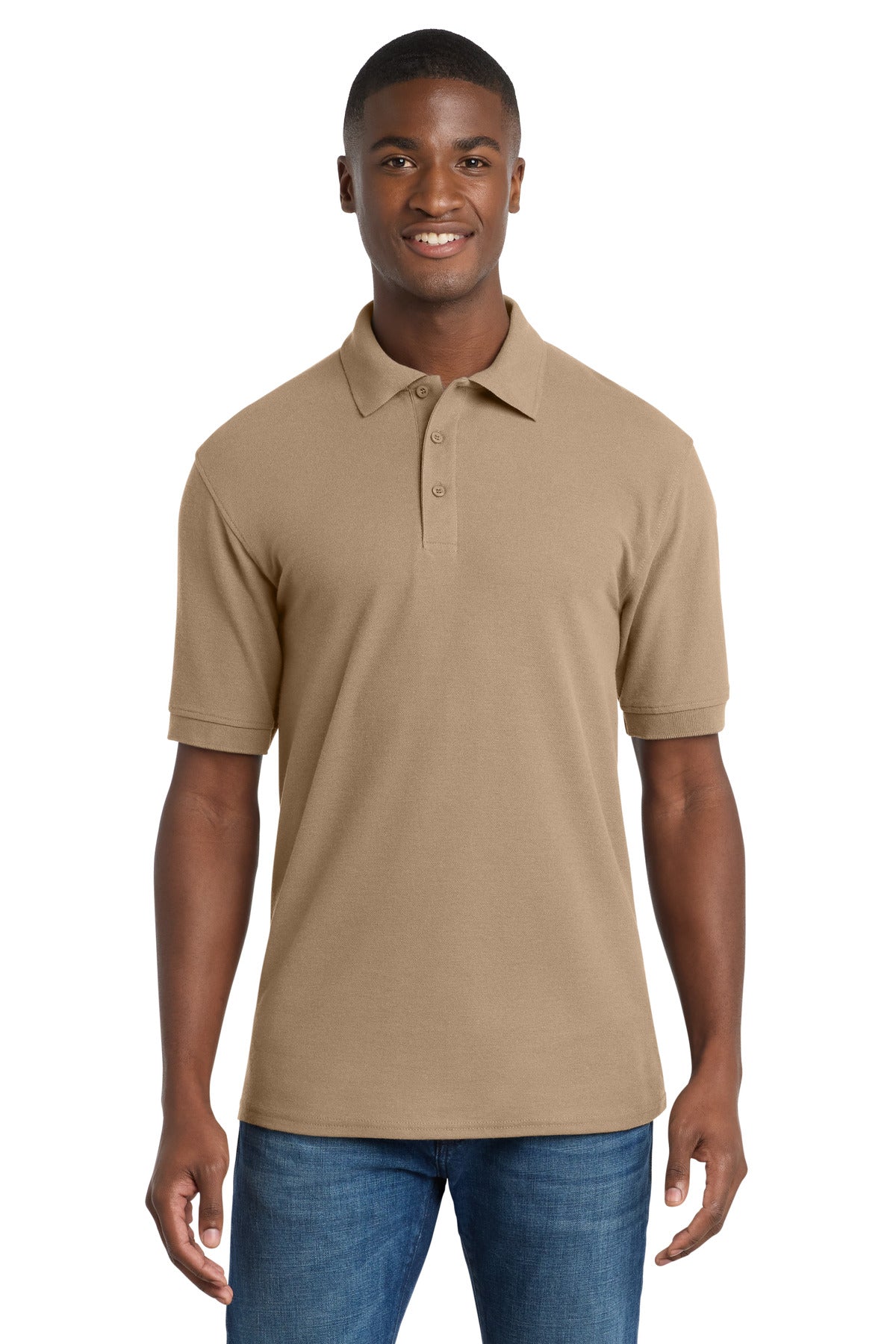 Front View of Sand Port & Co Core Blend Pique Polo. KP155