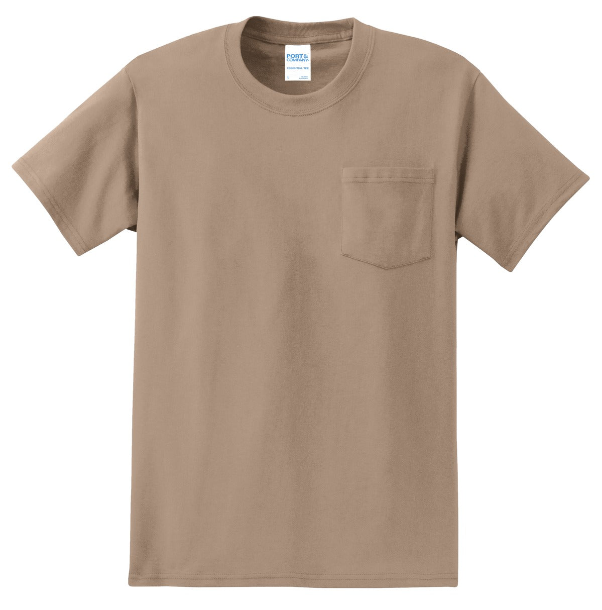 Front View of Sand Port & Co Essential Pocket Tee. PC61P