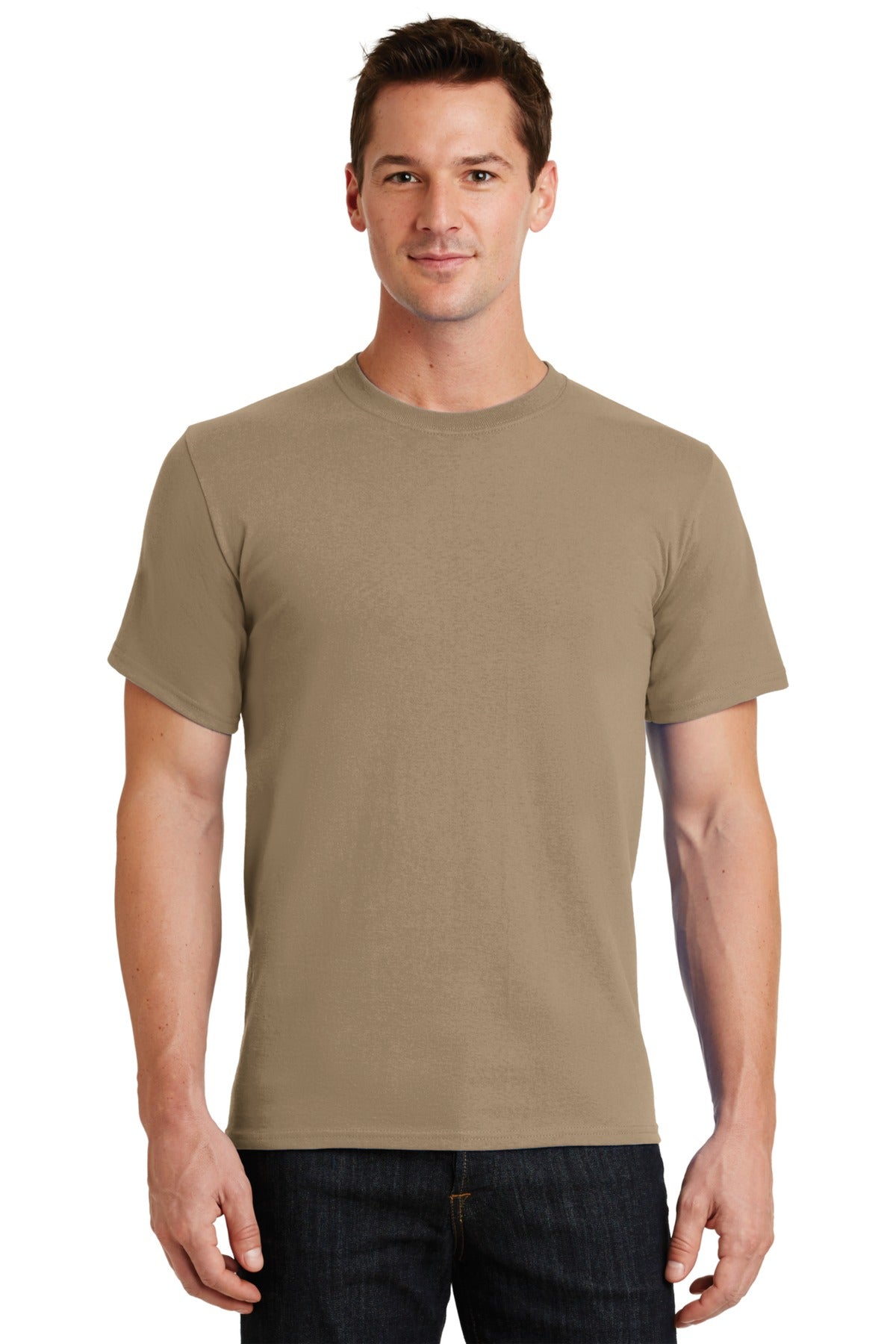 Front View of Sand Port & Co Essential Tee. PC61