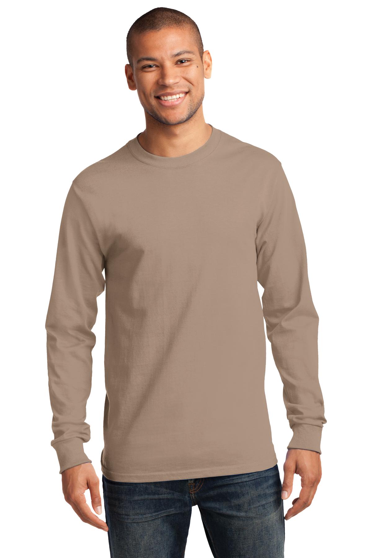Front View of Sand Port & Co Long Sleeve Essential Tee. PC61LS