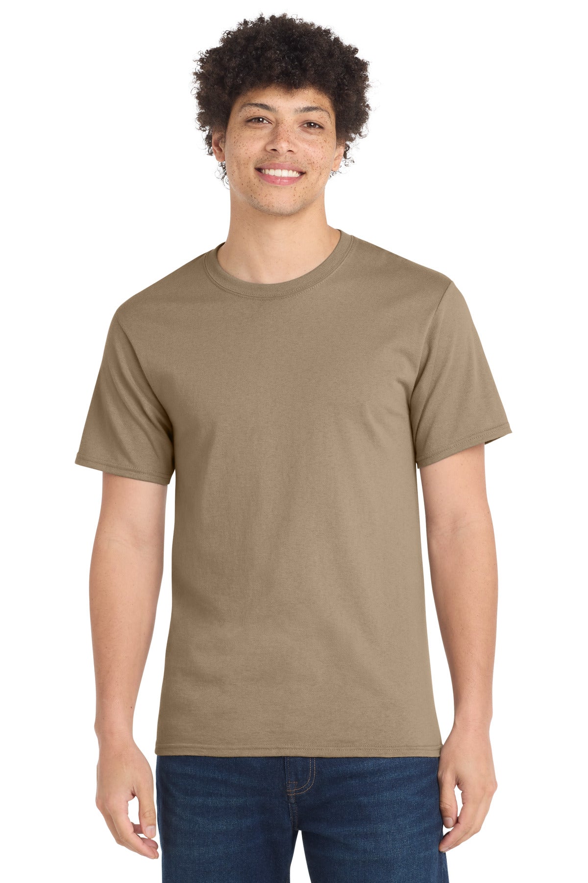 Front View of Sand Port & Co Tall Essential Tee. PC61T