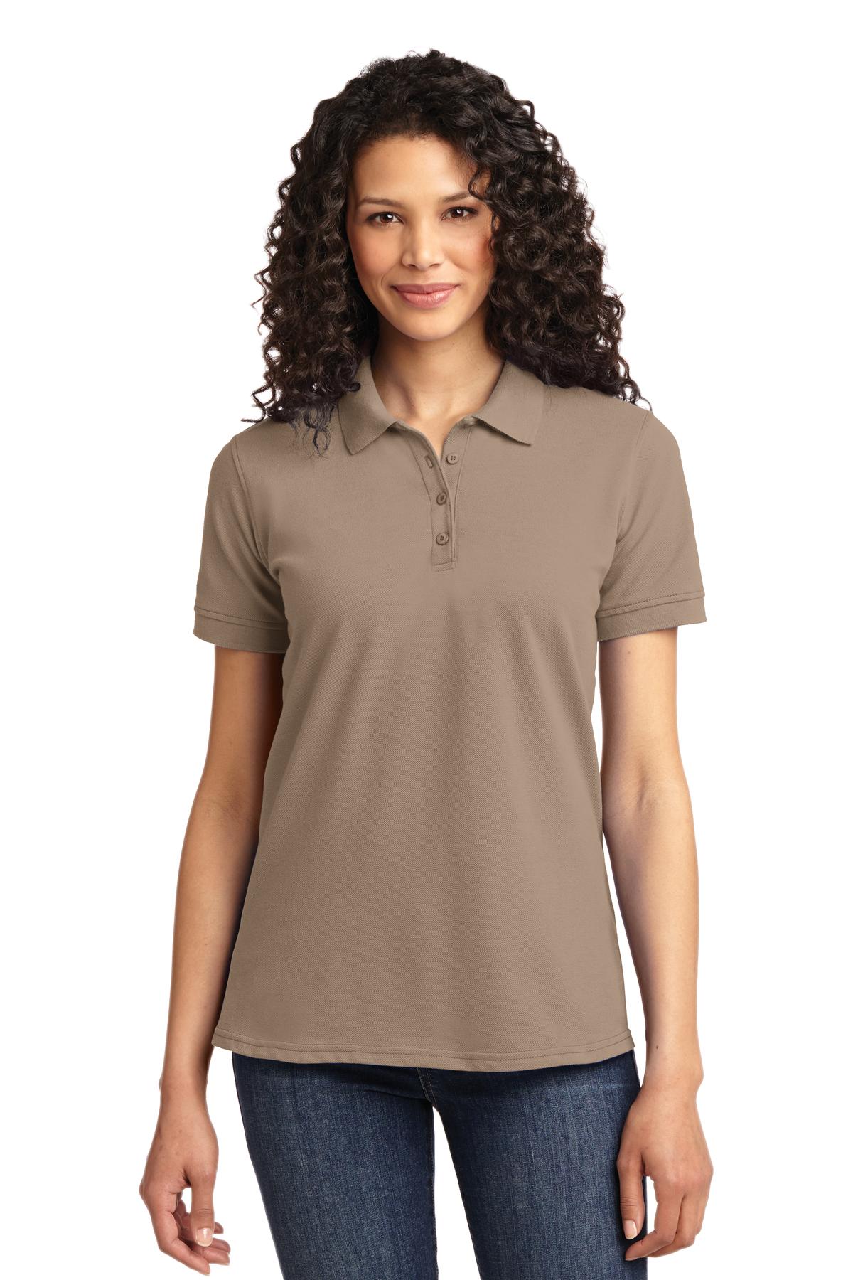 Front View of Sand Port & Co Women's Core Blend Pique Polo. LKP155