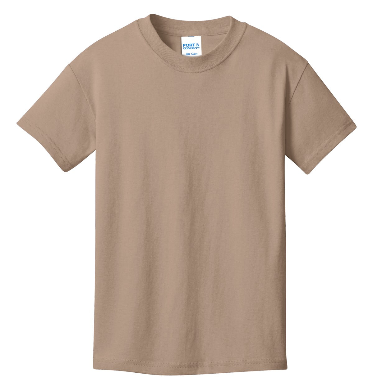 Front View of Sand Port & Co Youth Core Cotton Tee. PC54Y