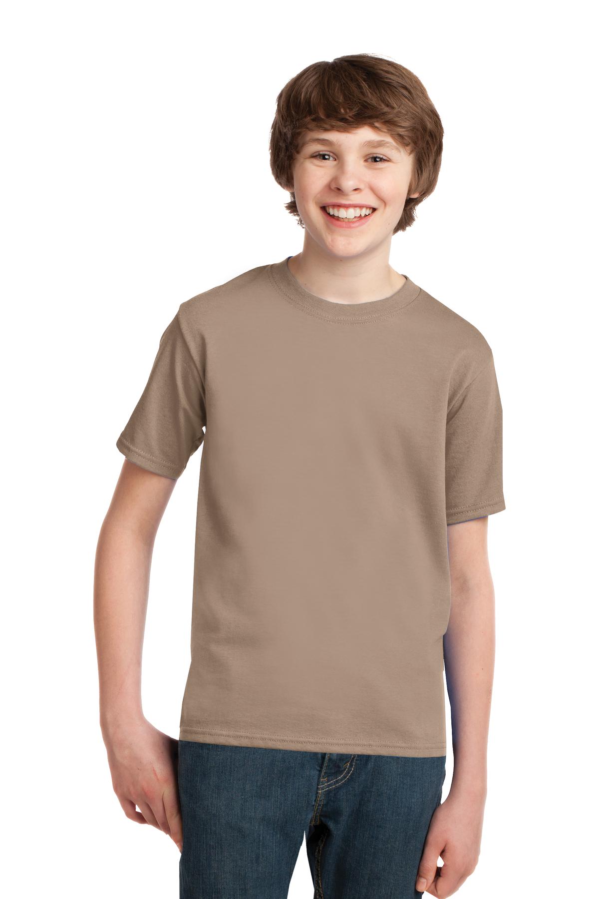 Front View of Sand Port & Co Youth Essential Tee. PC61Y