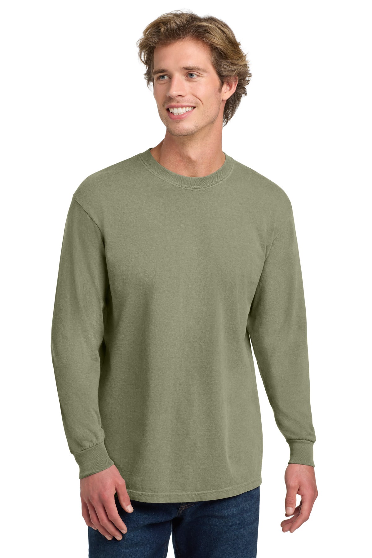 Front View of Sandstone COMFORT COLORS Heavyweight Ring Spun Long Sleeve Tee. 6014