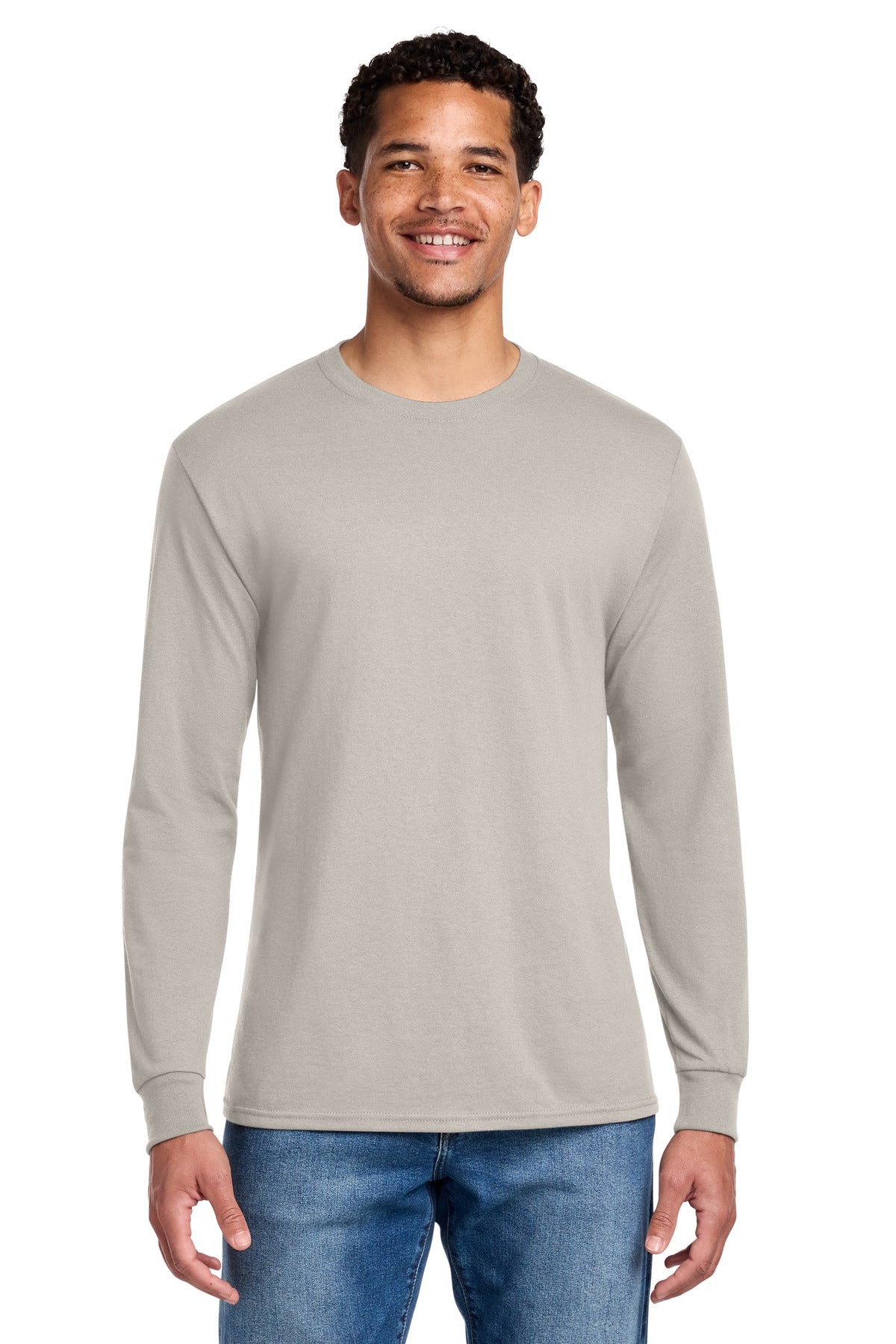 Front View of Sandstone Jerzees - Dri-Power 50/50 Cotton/Poly Long Sleeve T-Shirt. 29LS