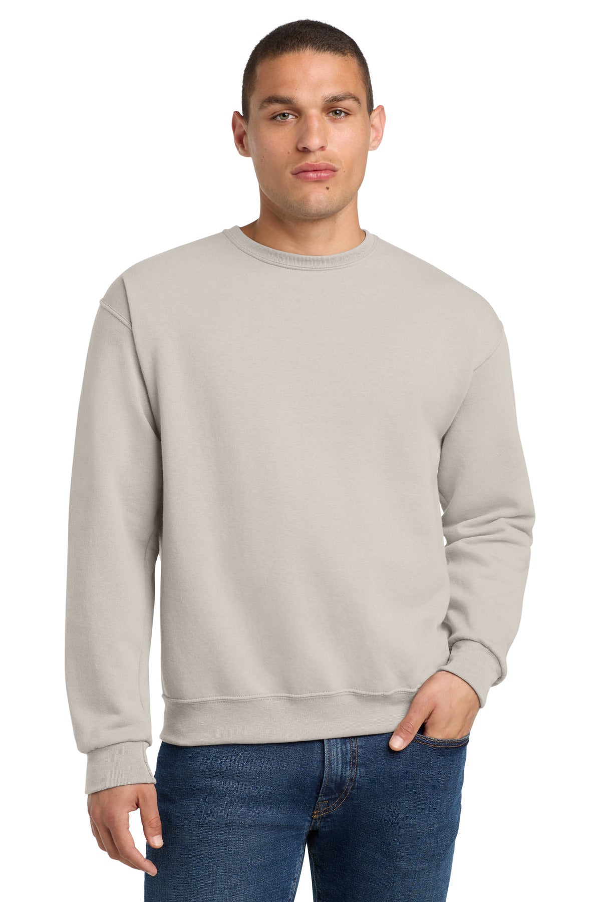 Front View of Sandstone Jerzees - NuBlend Crewneck Sweatshirt. 562M