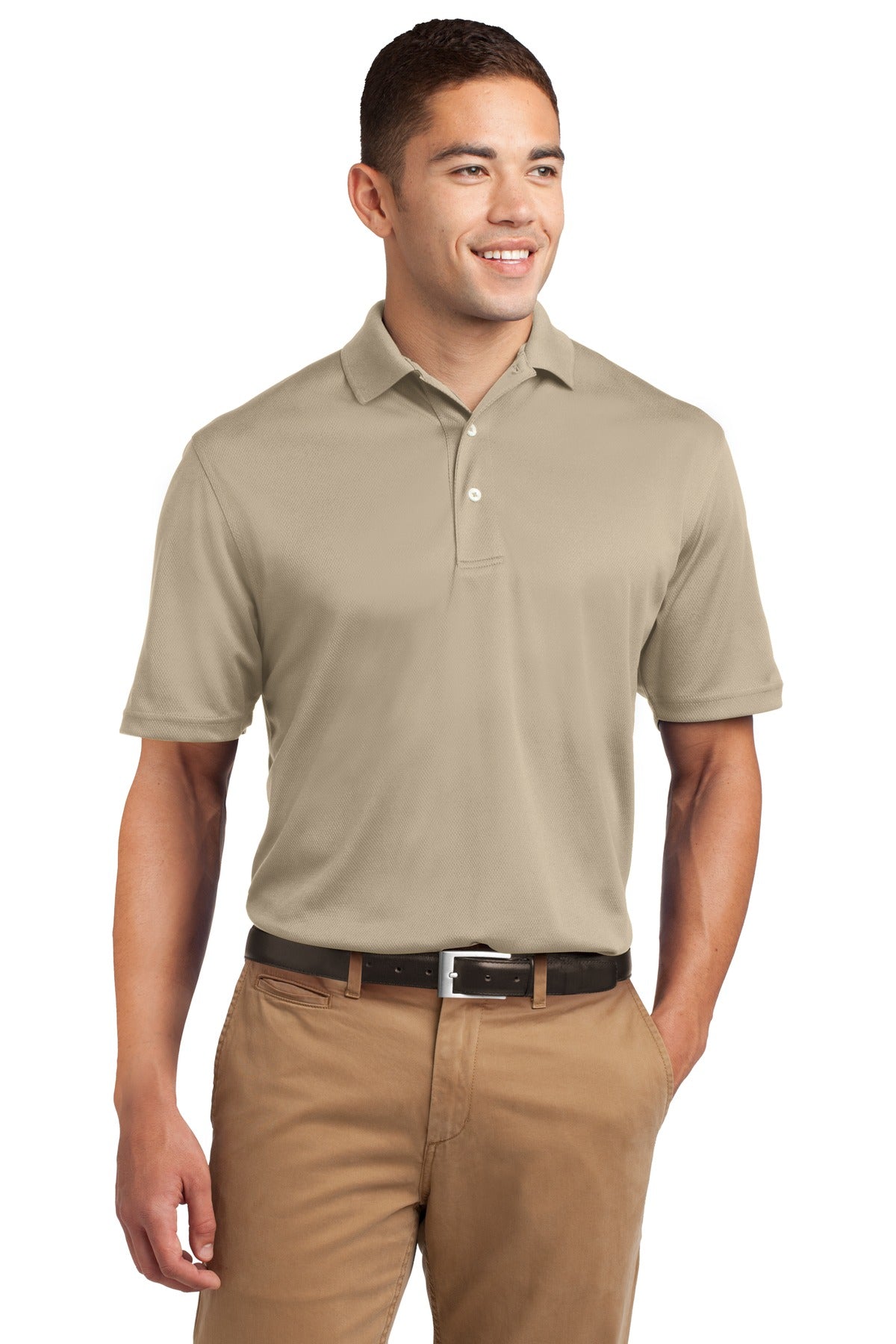 Front View of Sandstone Sport-Tek Dri-Mesh Polo. K469