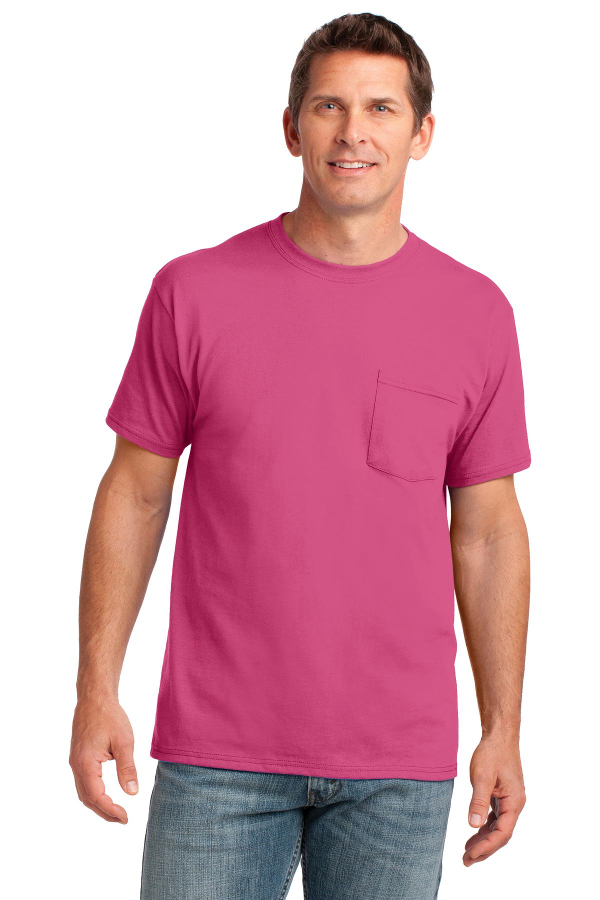 Front View of Sangria Port & Co Core Cotton Pocket Tee. PC54P