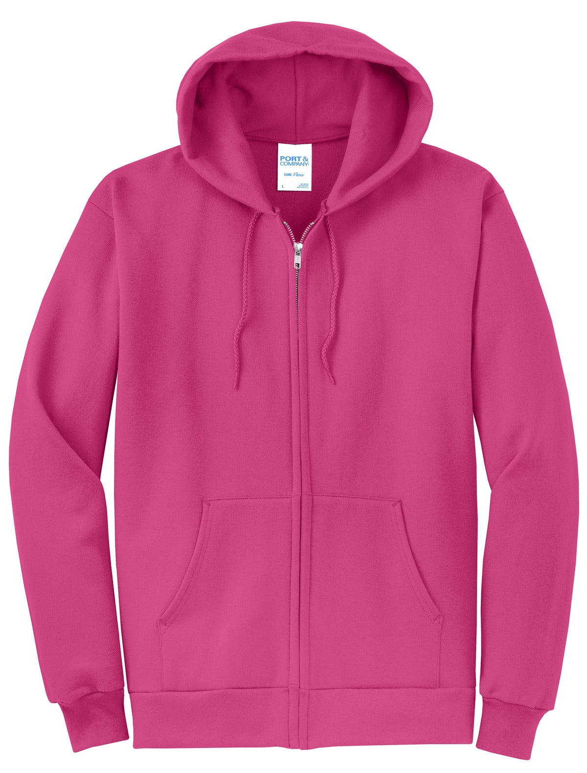 Front View of Sangria Port & Co Core Fleece Full-Zip Hooded Sweatshirt. PC78ZH