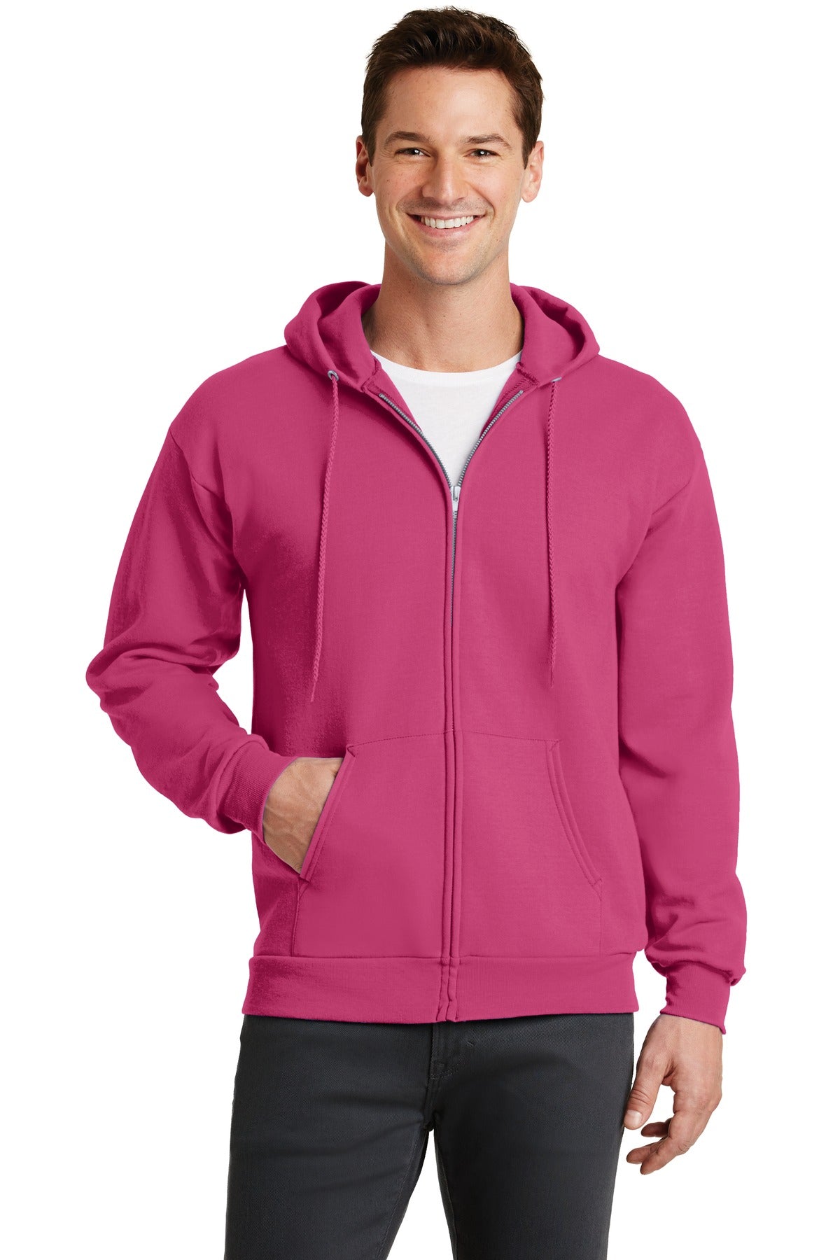 Front View of Sangria Port & Co Core Fleece Full-Zip Hooded Sweatshirt. PC78ZH