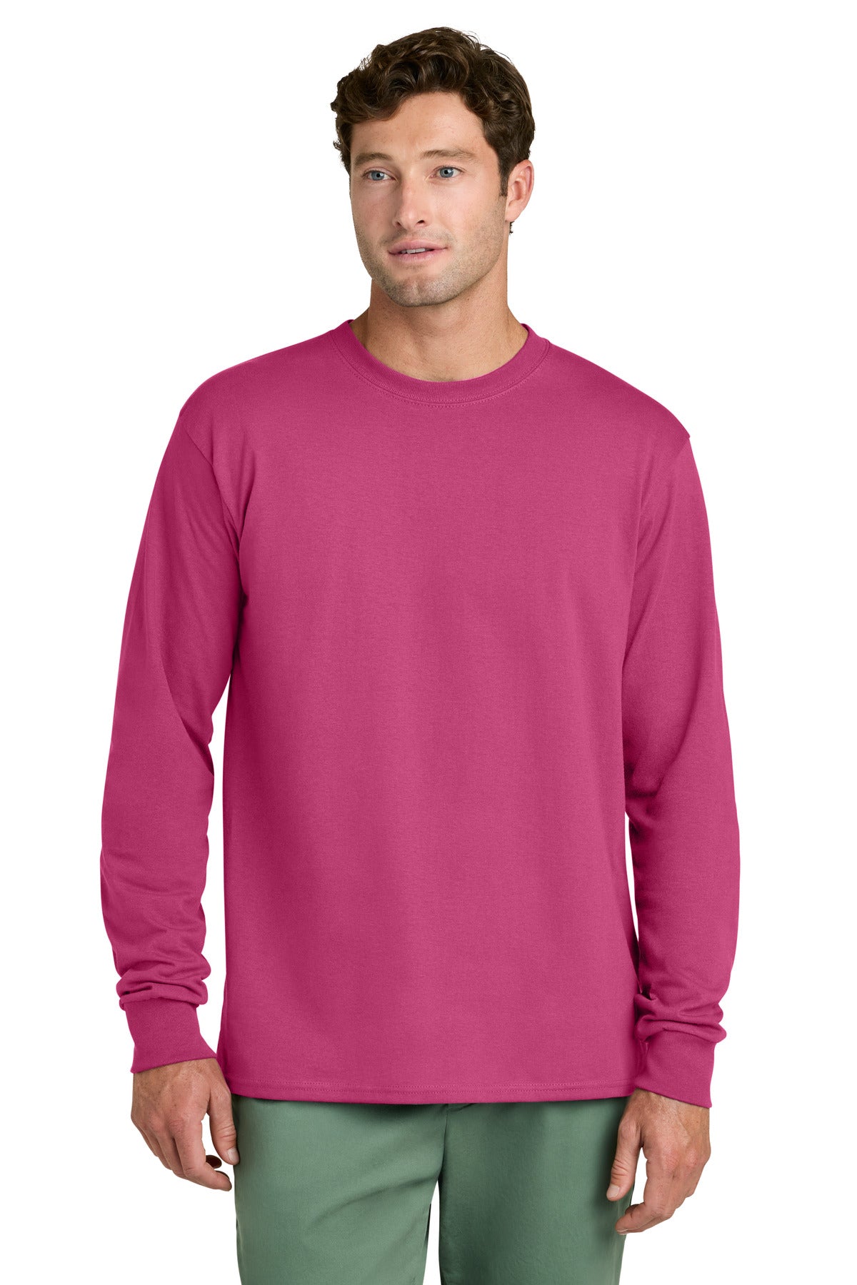 Front View of Sangria Port & Co Long Sleeve Core Cotton Tee. PC54LS
