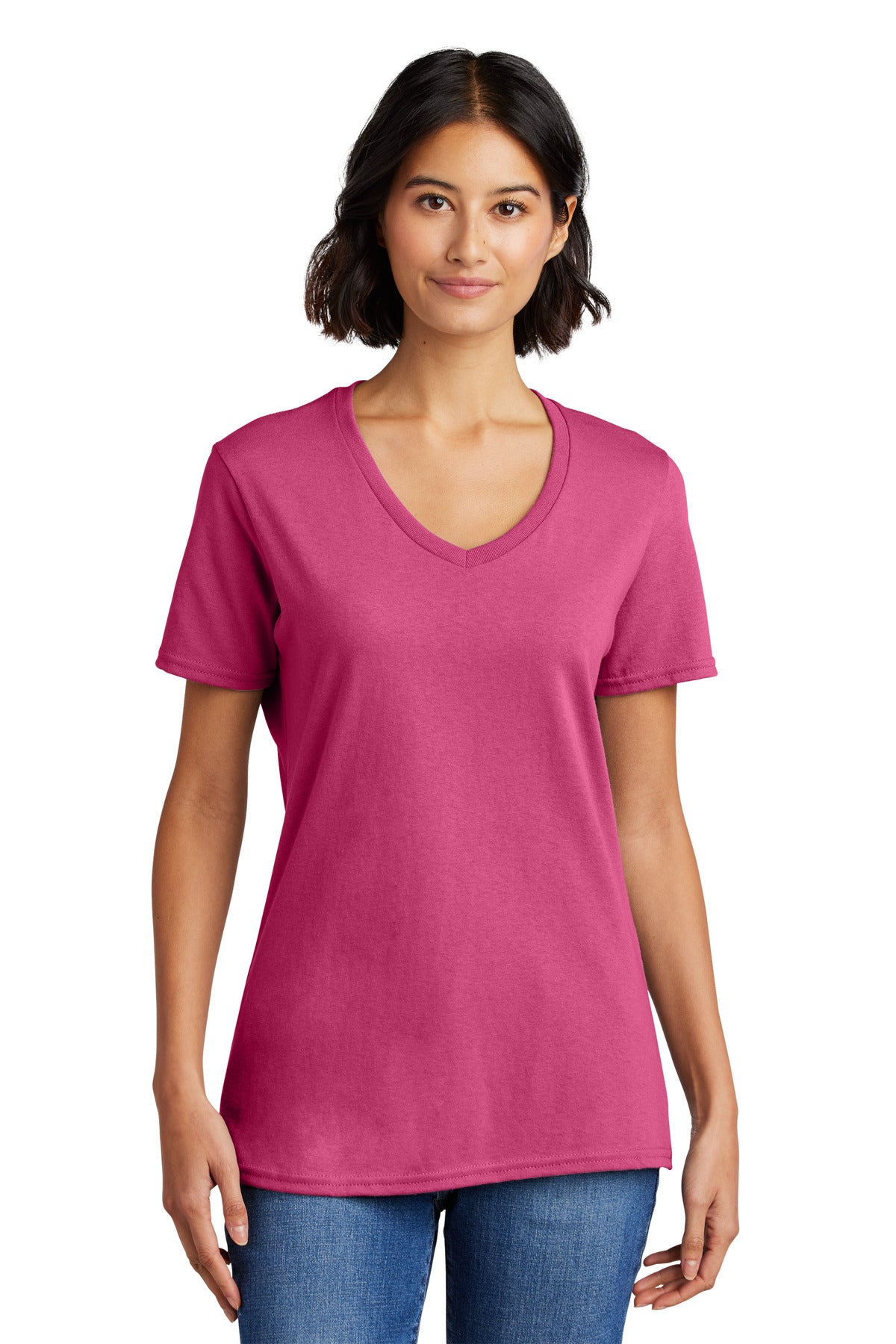 Front View of Sangria Port & Co Women's Core Cotton V-Neck Tee. LPC54V