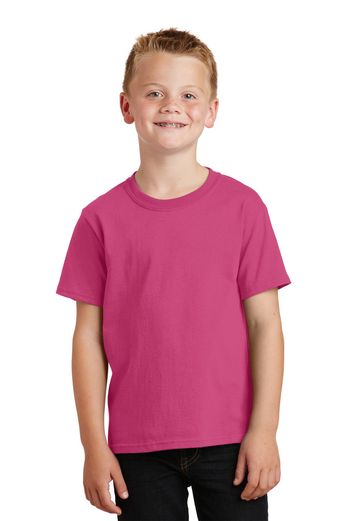 Front View of Sangria Port & Co Youth Core Cotton Tee. PC54Y