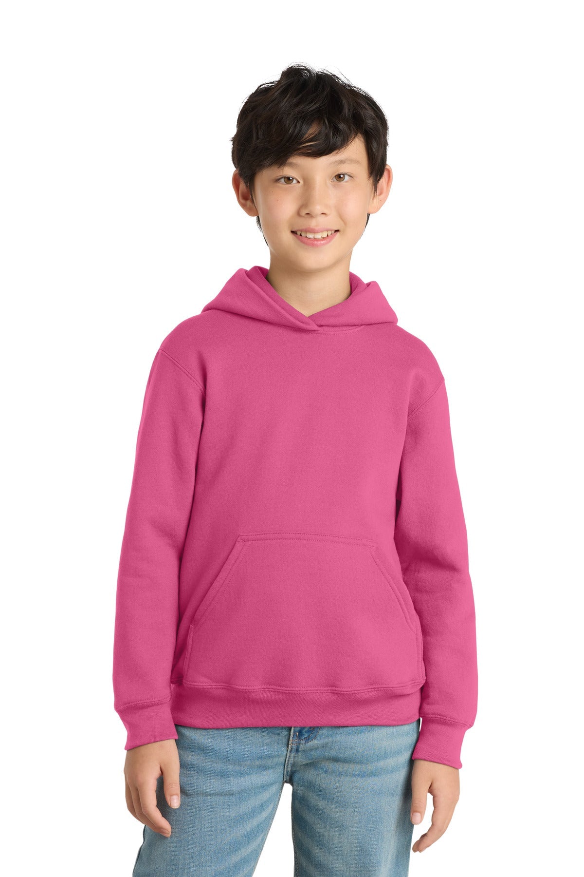Front View of Sangria Port & Co Youth Core Fleece Pullover Hooded Sweatshirt. PC90YH