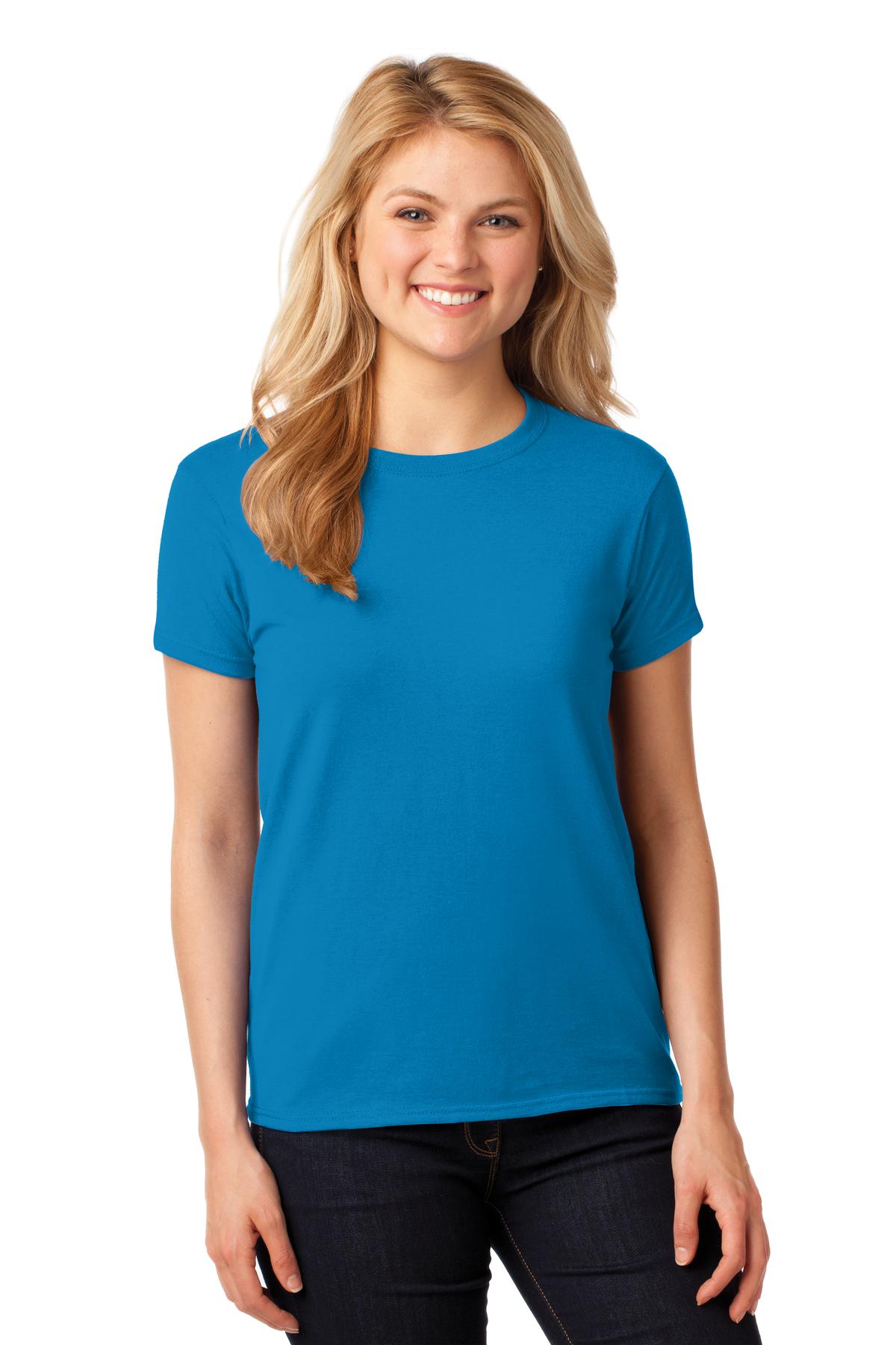 Front View of Sapphire Gildan Women's Heavy Cotton 100% Cotton T-Shirt. 5000L