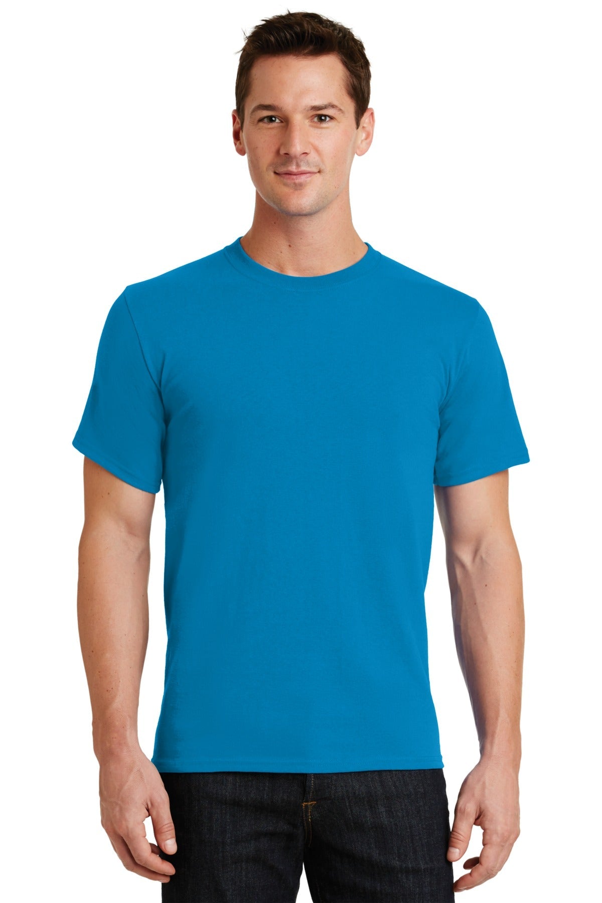 Front View of Sapphire Port & Co Essential Tee. PC61