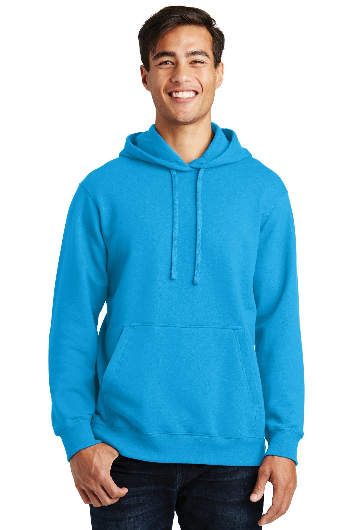 Front View of Sapphire Port & Co Fan Favorite Fleece Pullover Hooded Sweatshirt. PC850H