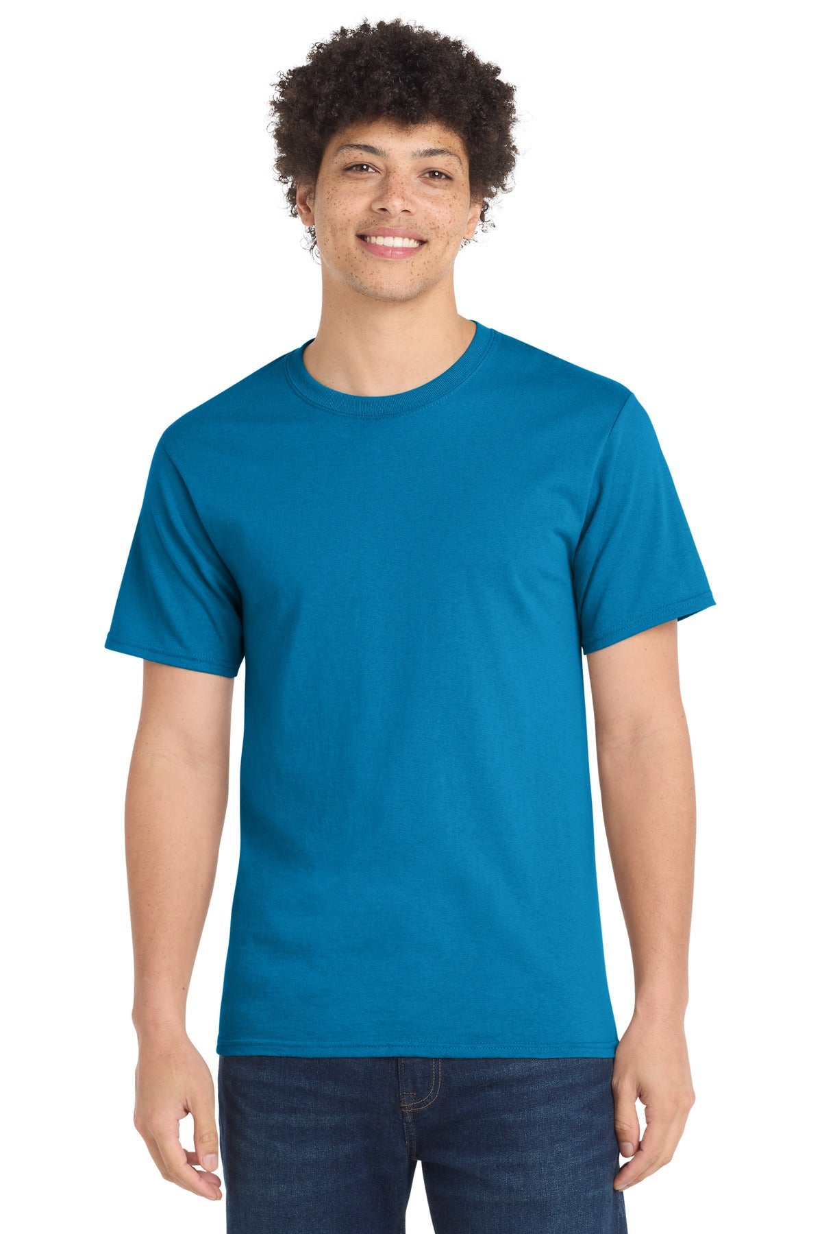 Front View of Sapphire Port & Co Tall Essential Tee. PC61T