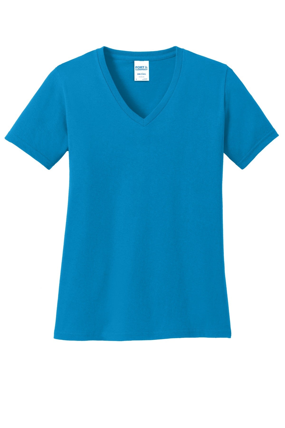 Front View of Sapphire Port & Co Women's Core Cotton V-Neck Tee. LPC54V