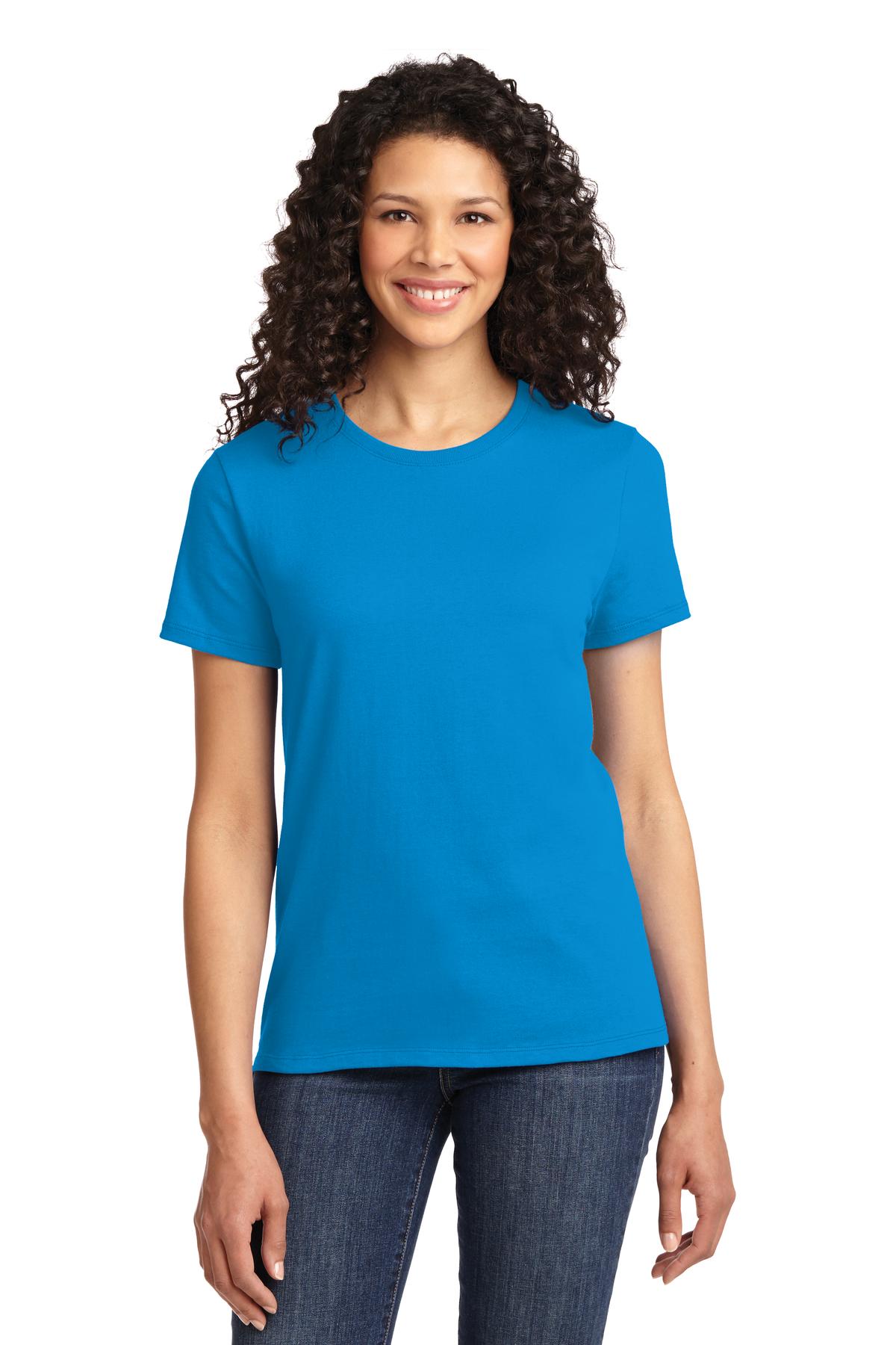 Front View of Sapphire Port & Co Women's Essential Tee. LPC61