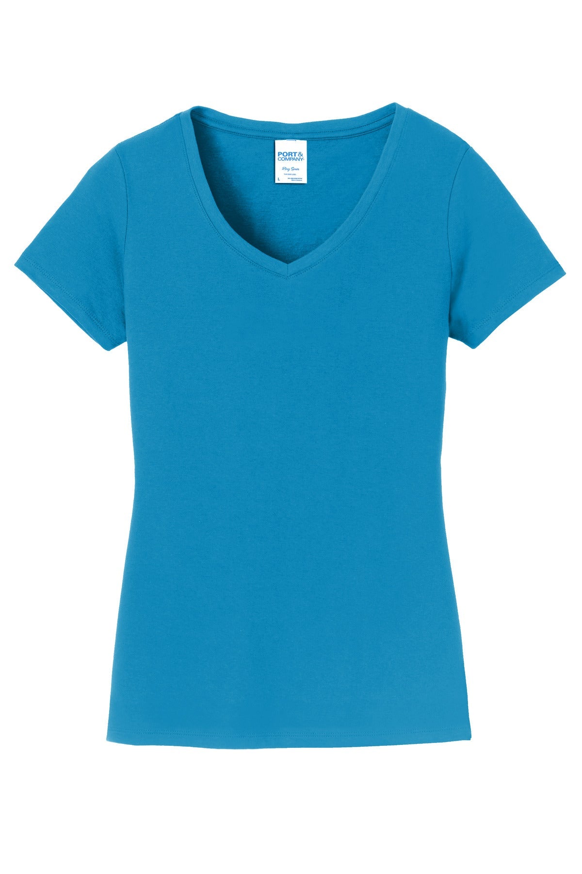 Front View of Sapphire Port & Co Women's Fan Favorite V-Neck Tee. LPC450V