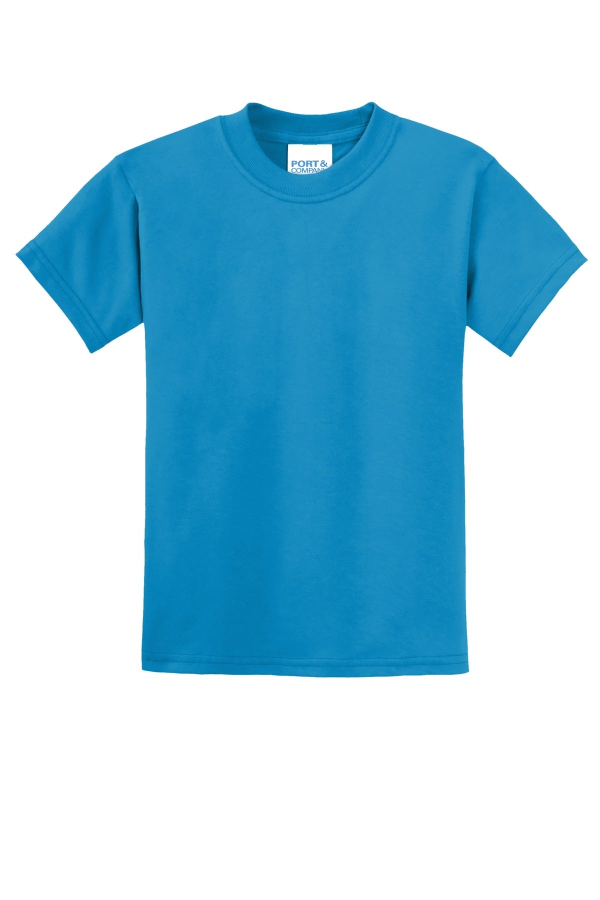 Front View of Sapphire Port & Co Youth Core Blend Tee. PC55Y