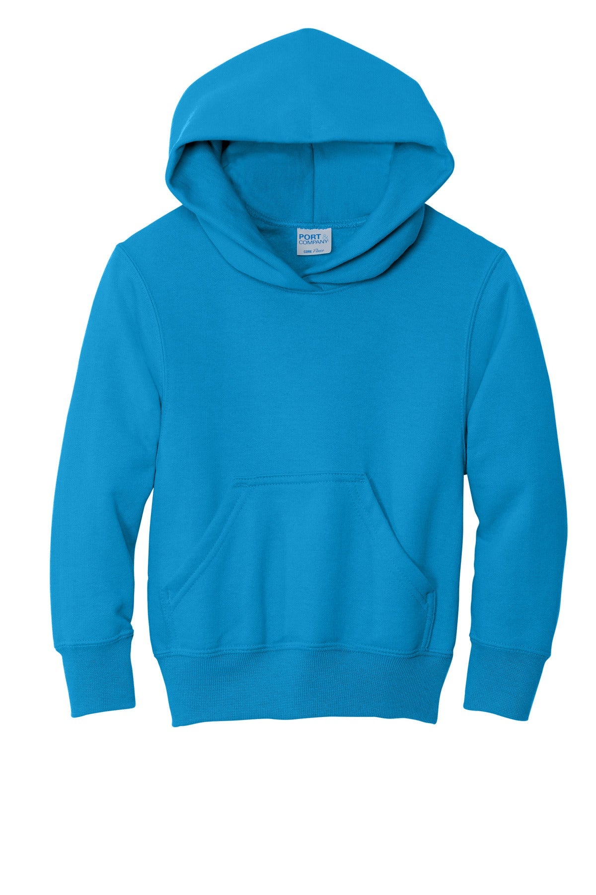 Front View of Sapphire Port & Co Youth Core Fleece Pullover Hooded Sweatshirt. PC90YH