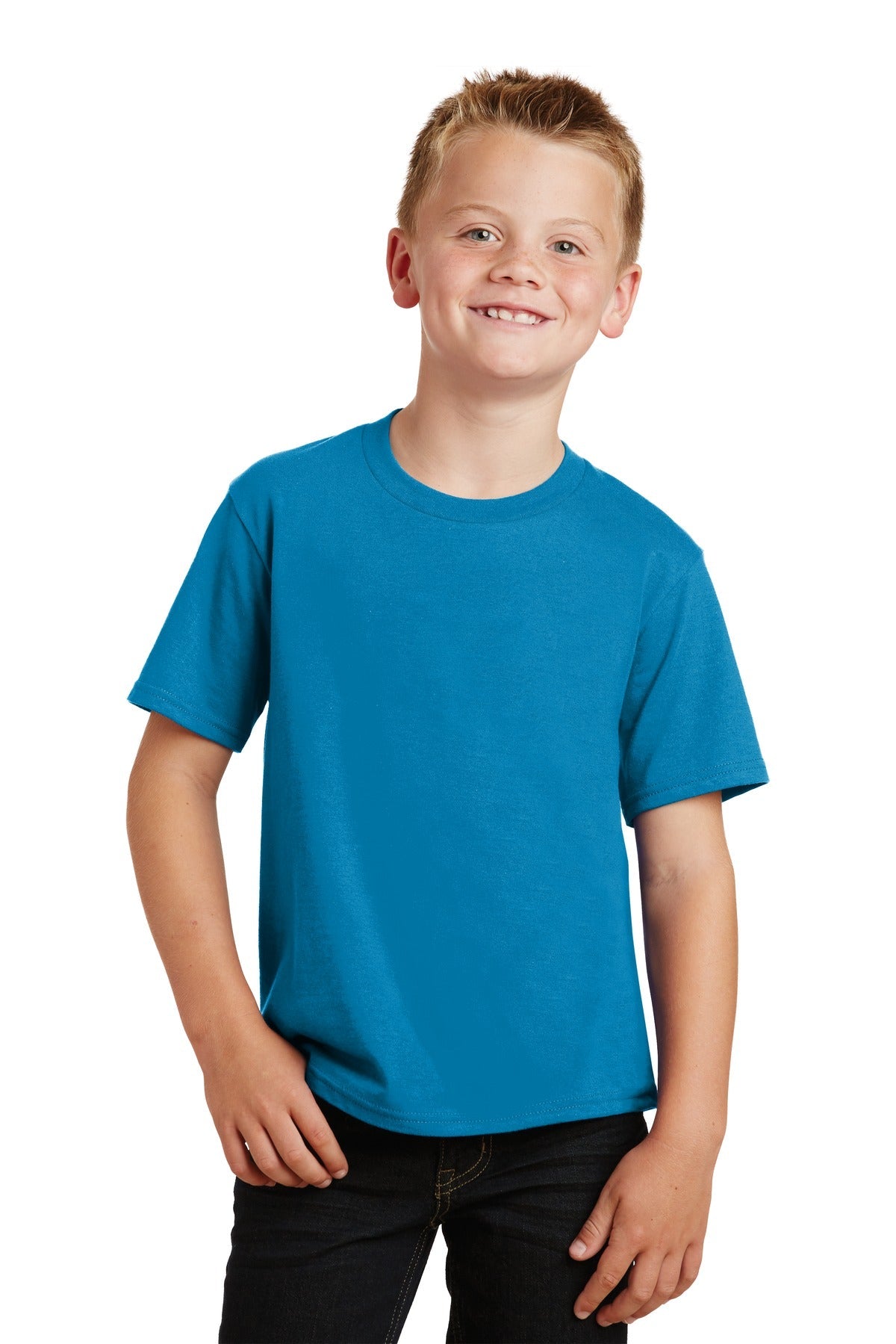 Front View of Sapphire Port & Co Youth Fan Favorite Tee. PC450Y