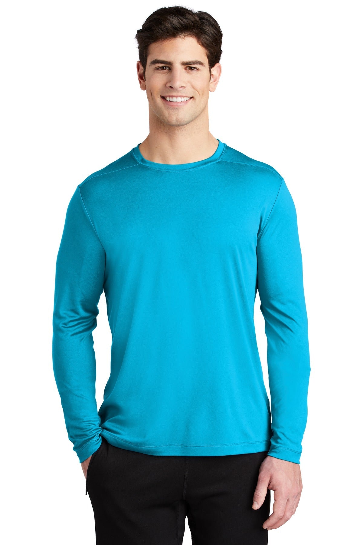 Front View of Sapphire Sport-Tek Posi-UV Pro Long Sleeve Tee. ST420LS