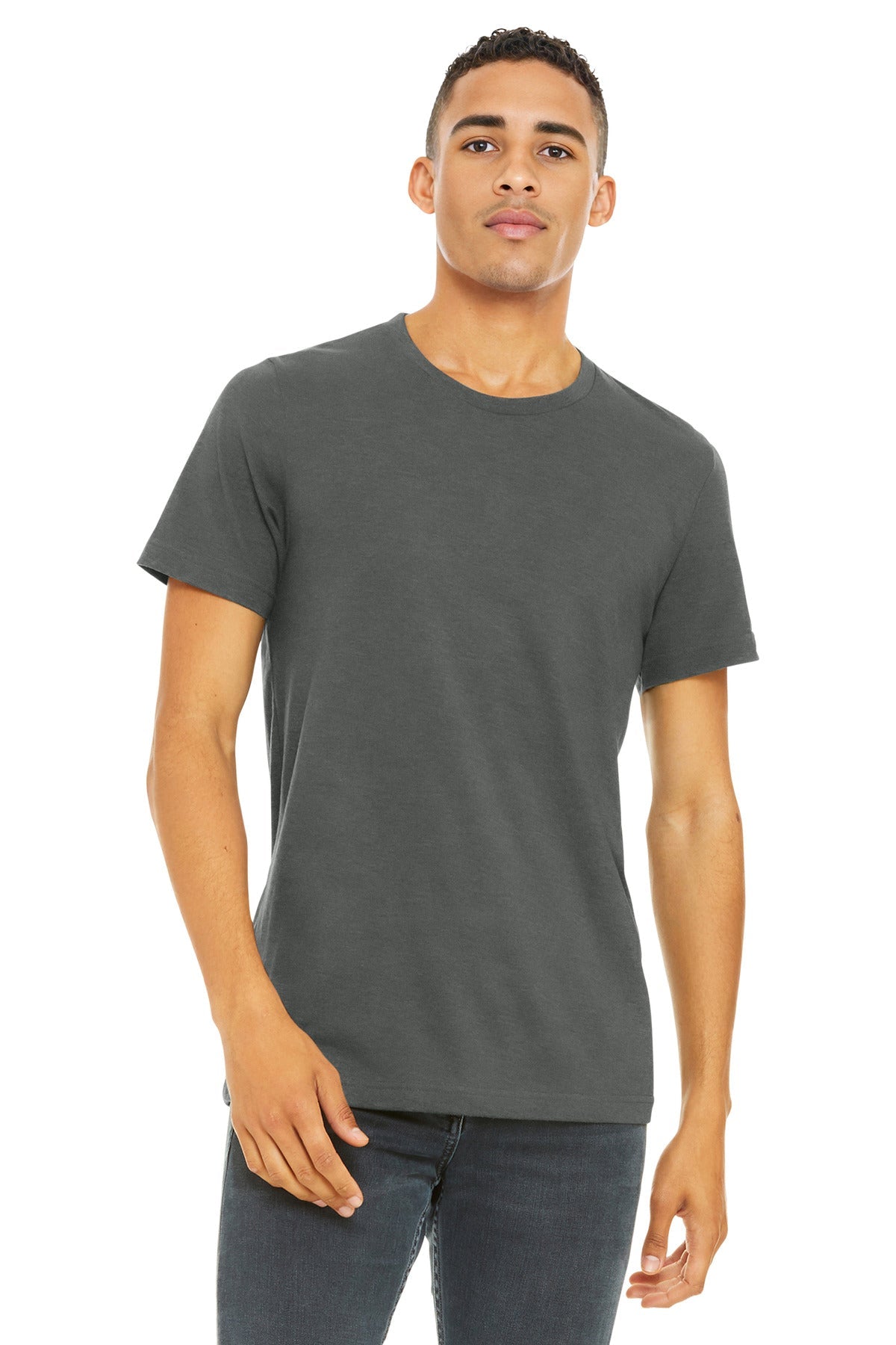 Front View of SAsphBlend BELLA+CANVAS Unisex Heather CVC Short Sleeve Tee. BC3001CVC