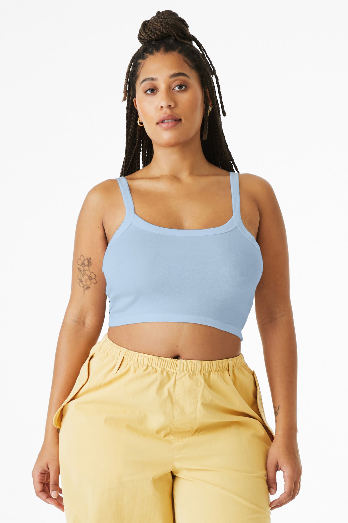 Front View of SBbyBBlend BELLA+CANVAS Women's Micro Rib Spaghetti Strap Tank BC1012