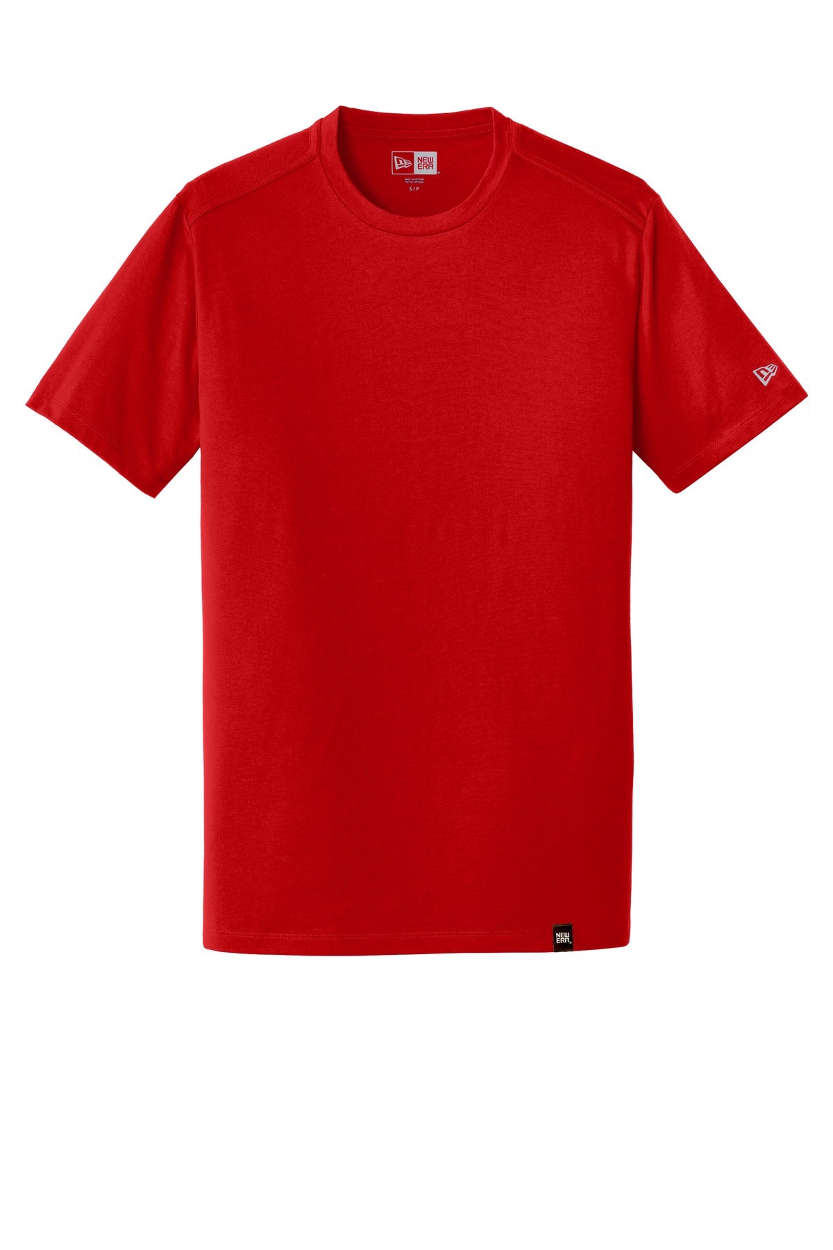 Front View of Scarlet New Era Heritage Blend Crew Tee. NEA100