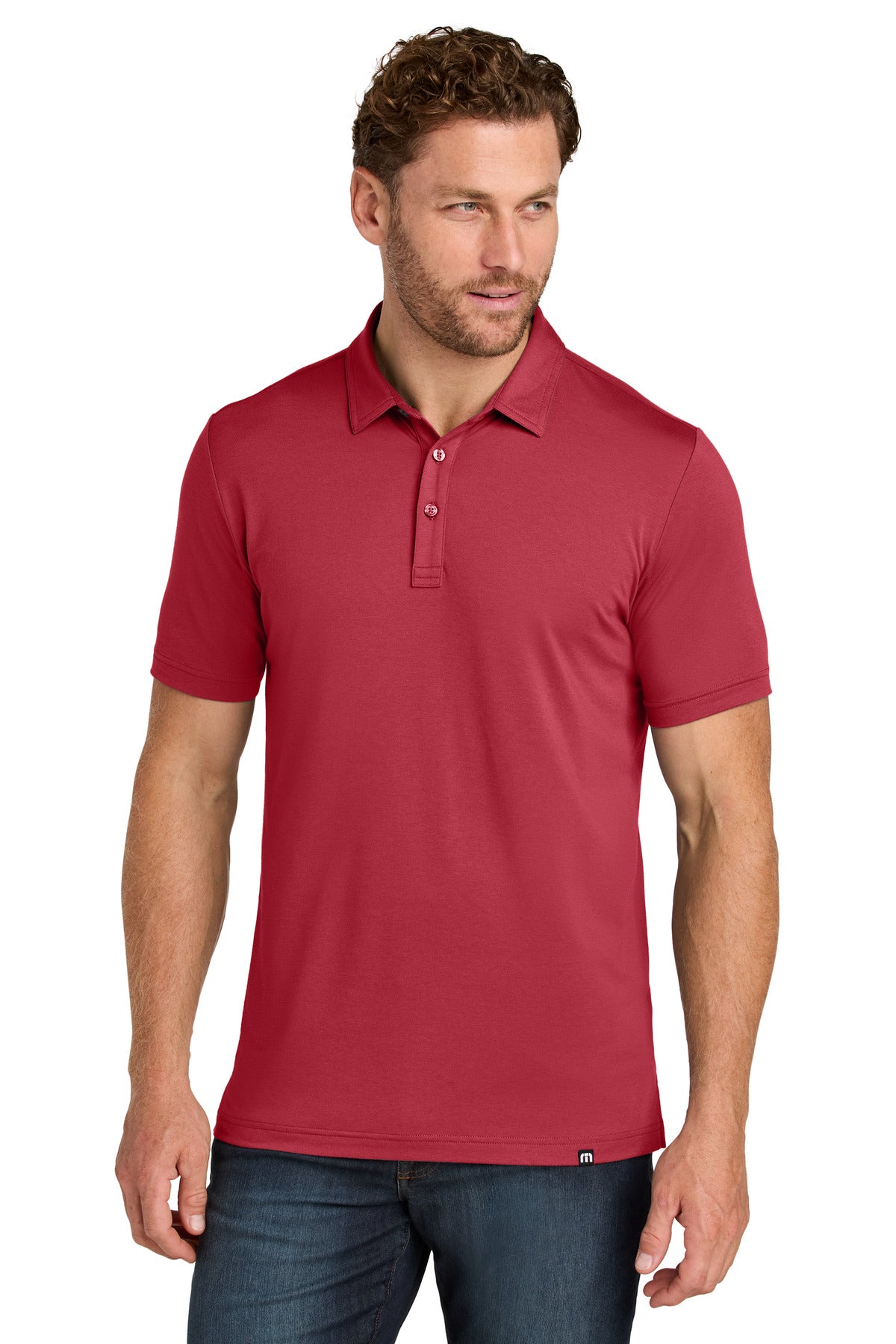 Front View of ScooterRed TravisMathew Glenview Solid Polo TMA41461