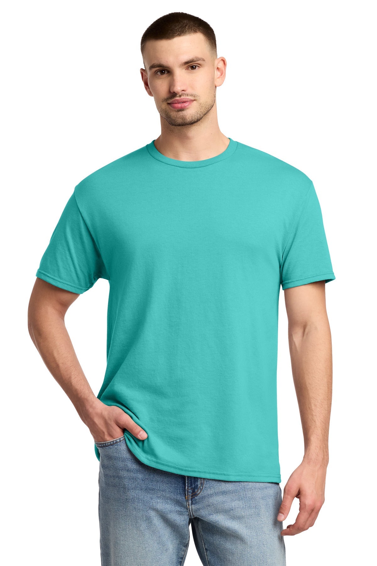 Front View of ScubaBlue Jerzees - Dri-Power 50/50 Cotton/Poly T-Shirt. 29M