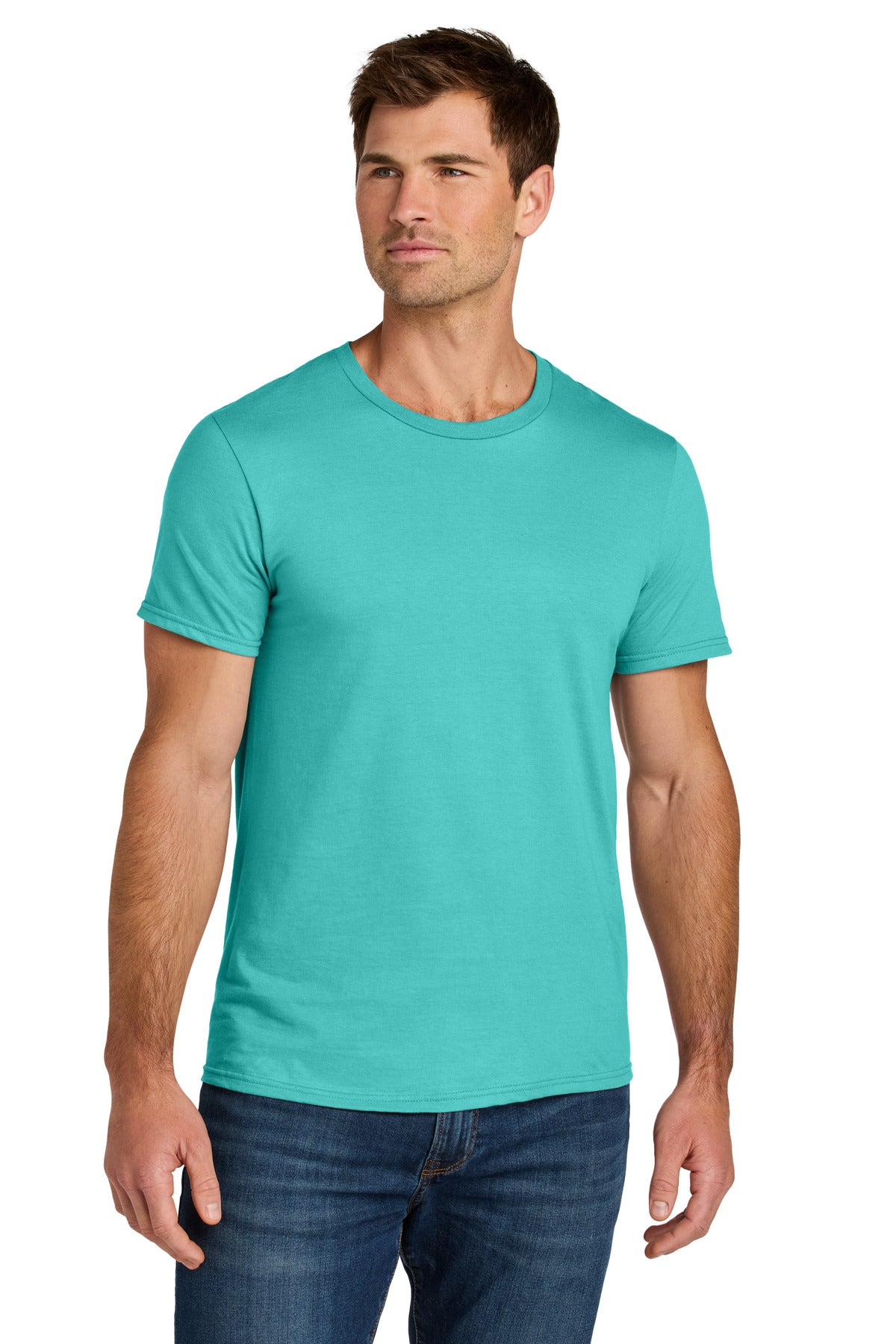 Front View of ScubaBlue Jerzees Ultimate Unisex Ring Spun T-Shirt IC46M