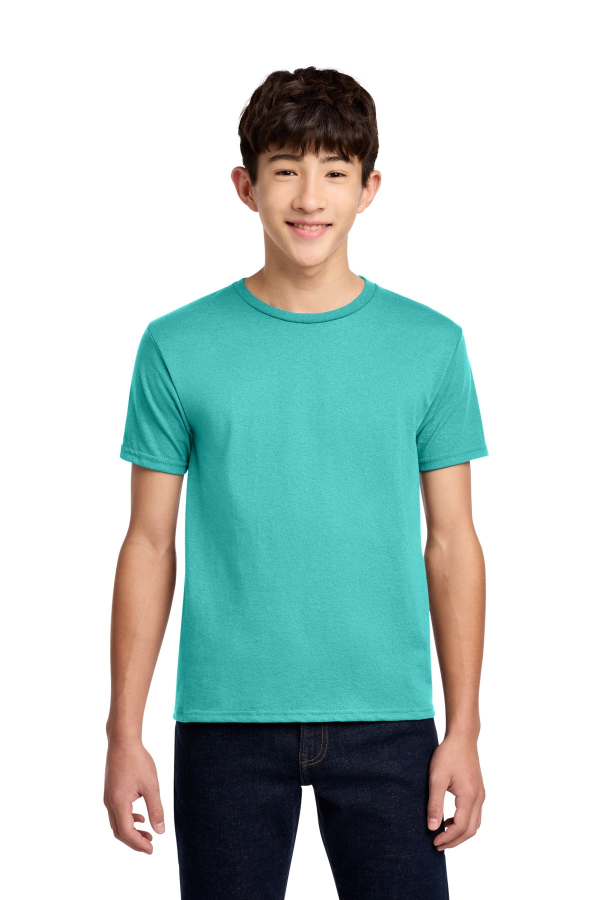 Front View of ScubaBlue Jerzees - Youth Dri-Power 50/50 Cotton/Poly T-Shirt. 29B