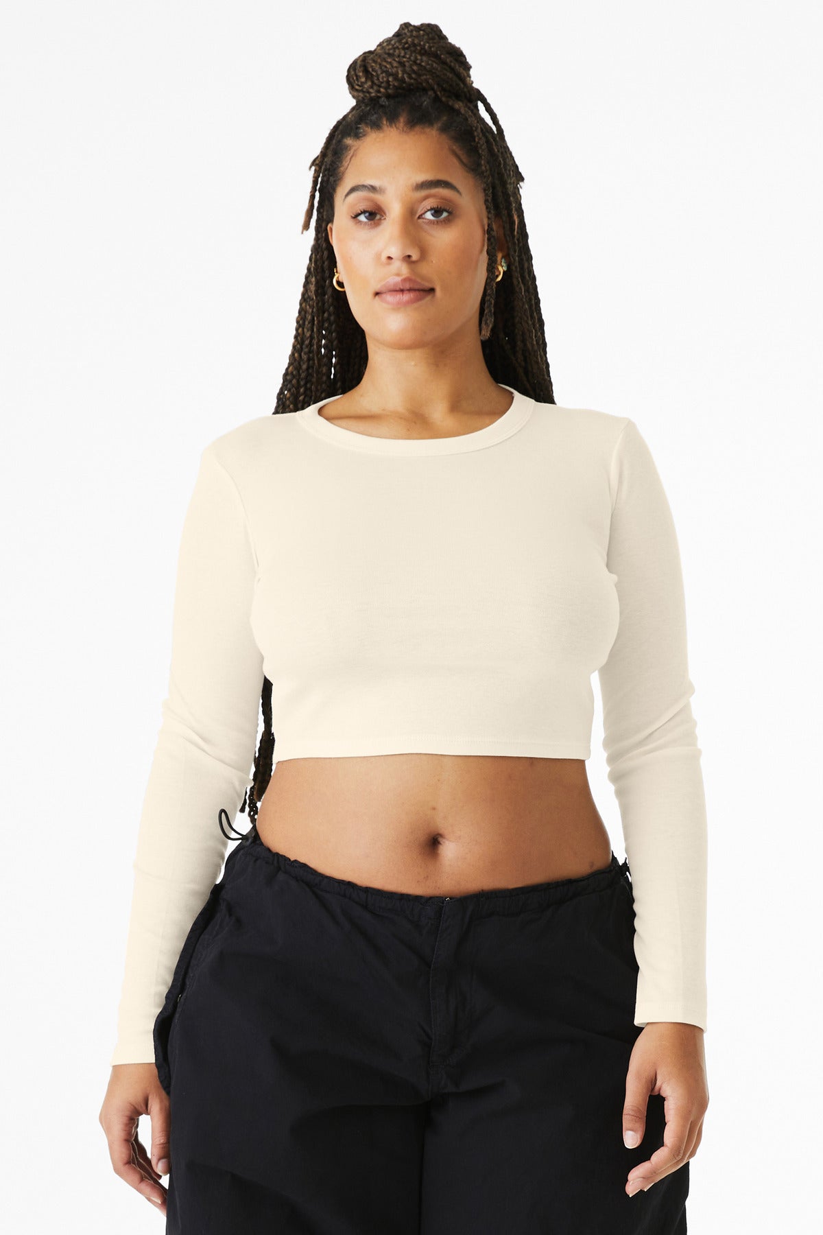 Front View of SdNatBlend BELLA+CANVAS Women's Micro Rib Long Sleeve Baby Tee BC1501