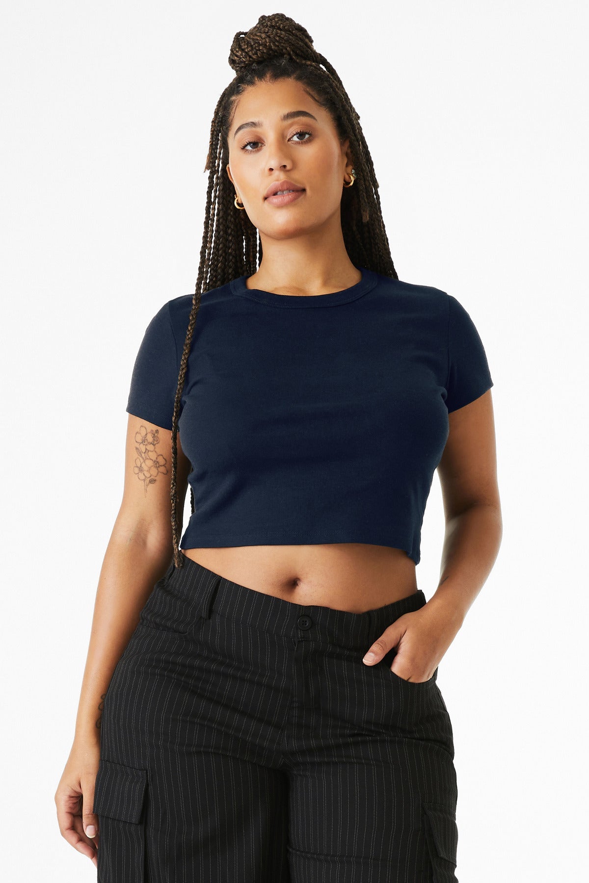 Front View of SdNvyBlend BELLA+CANVAS Women's Micro Rib Baby Tee BC1010