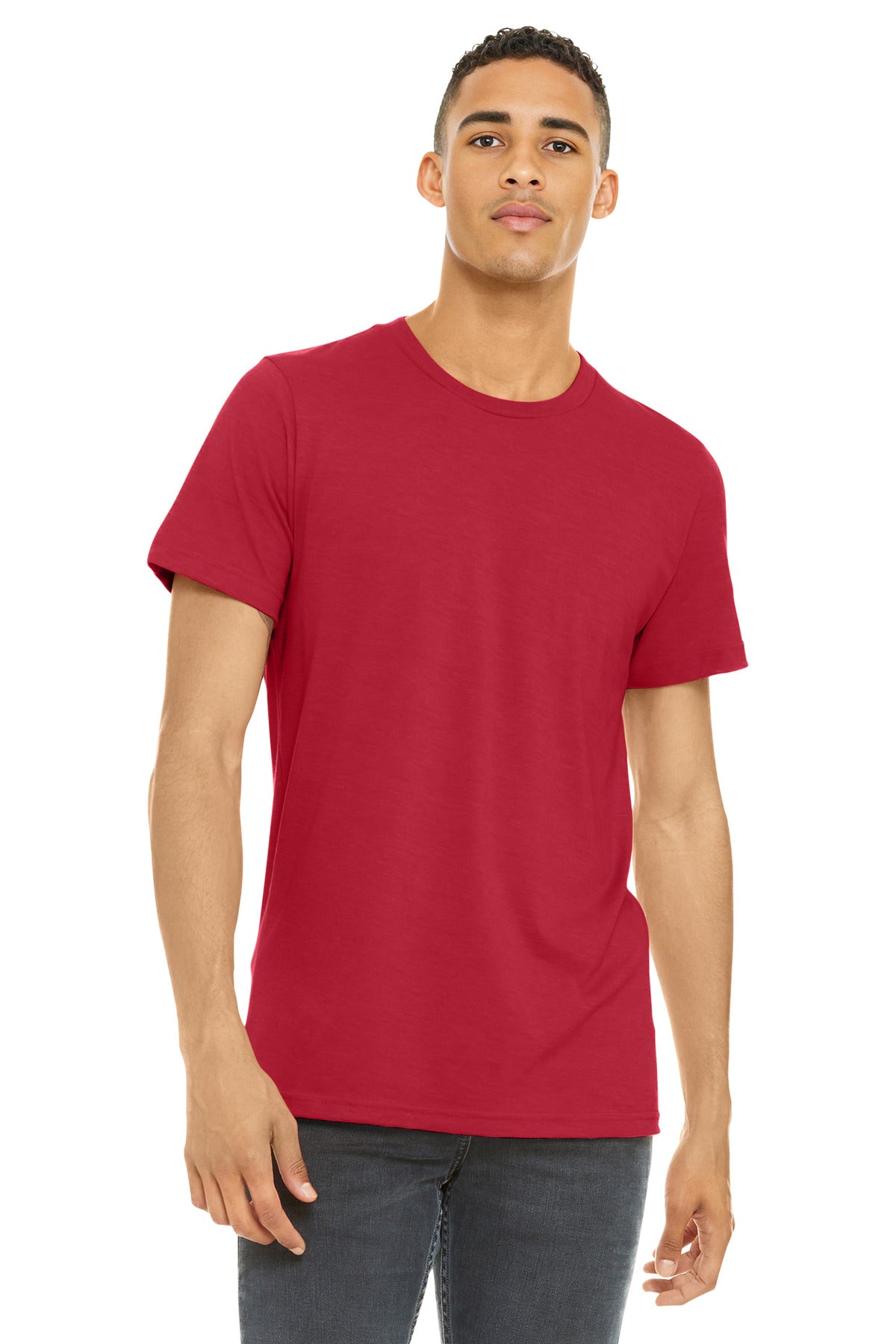 Front View of SdRedBlend BELLA+CANVAS Unisex Heather CVC Short Sleeve Tee. BC3001CVC