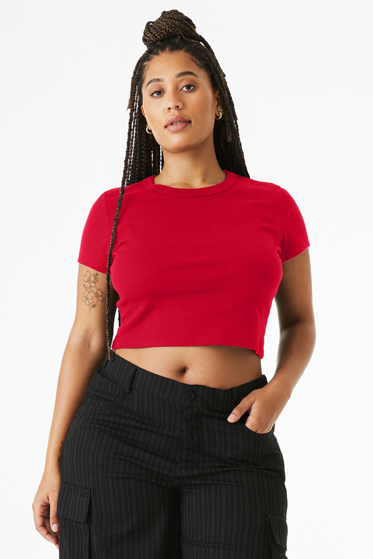 Front View of SdRedBlend BELLA+CANVAS Women's Micro Rib Baby Tee BC1010