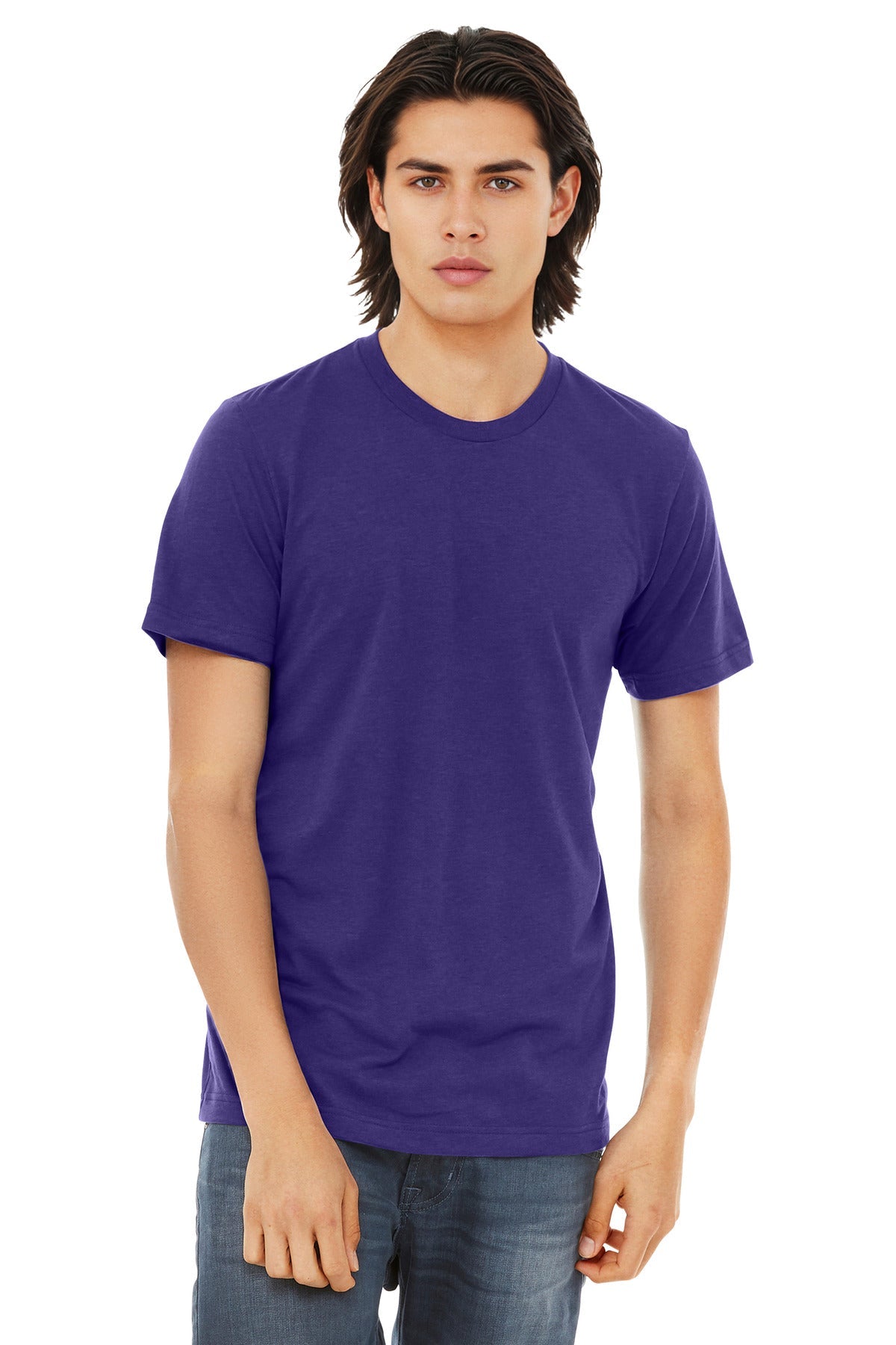 Front View of SdTmPrplTb BELLA+CANVAS Unisex Triblend Short Sleeve Tee. BC3413