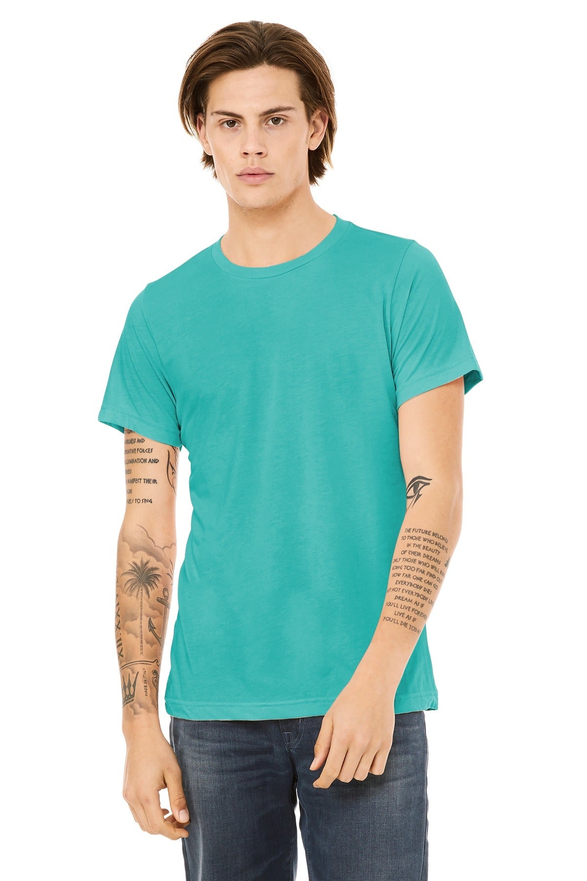 Front View of Sea Green TB BELLA+CANVAS Unisex Triblend Short Sleeve Tee. BC3413