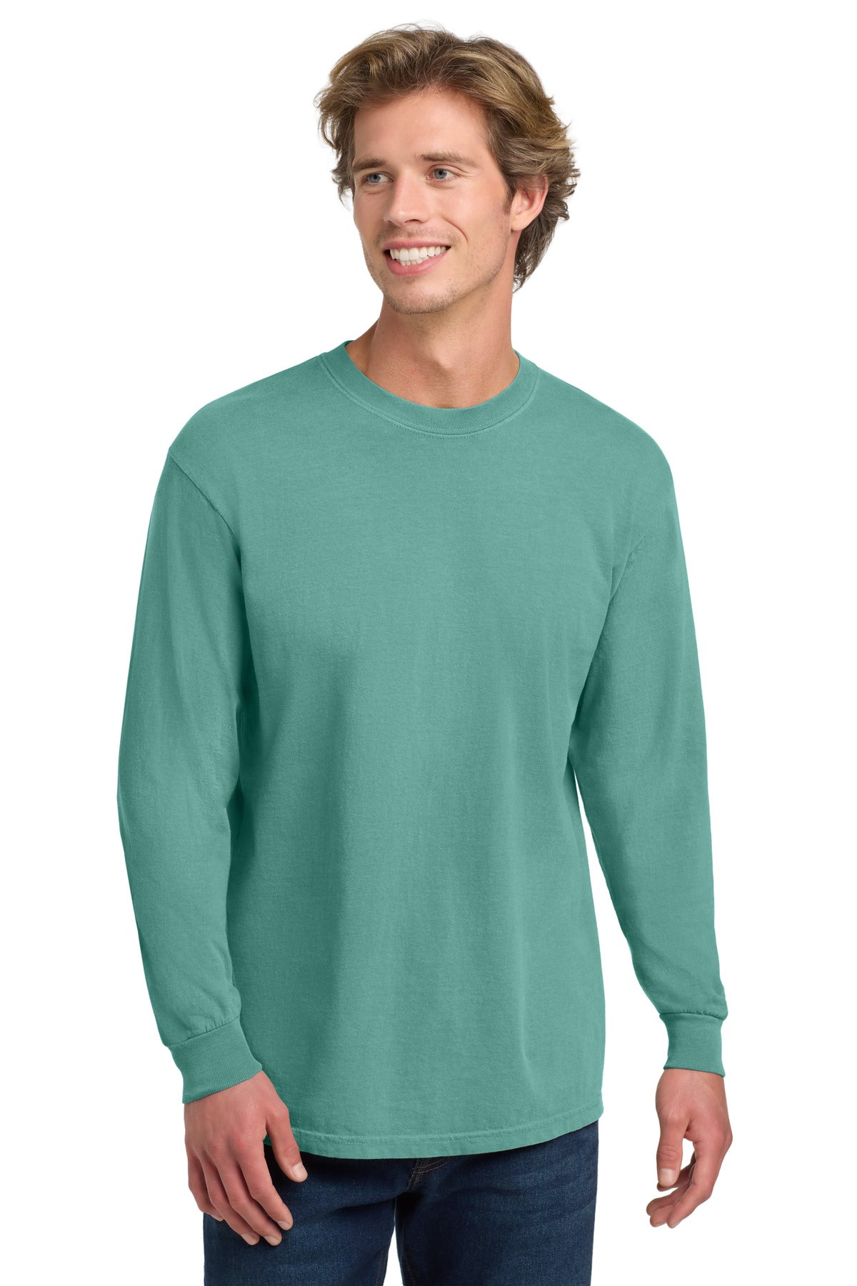 Front View of Seafoam COMFORT COLORS Heavyweight Ring Spun Long Sleeve Tee. 6014