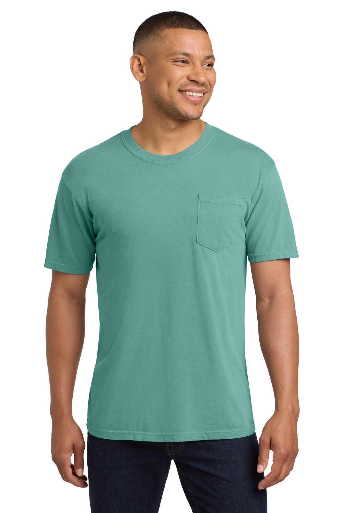 Front View of Seafoam COMFORT COLORS Heavyweight Ring Spun Pocket Tee. 6030