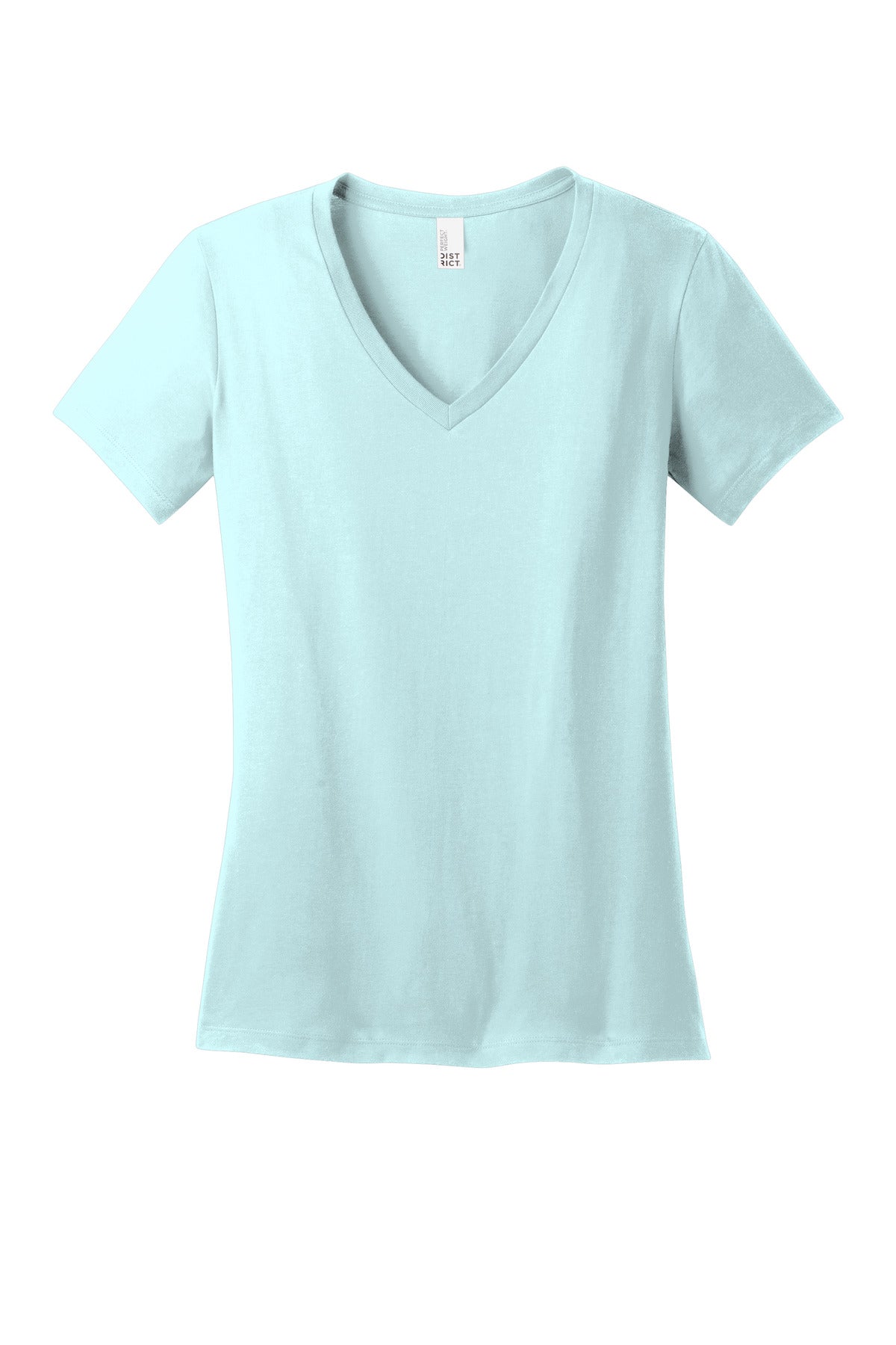 Front View of Seaglass Blue District - Women's Perfect Weight V-Neck Tee. DM1170L