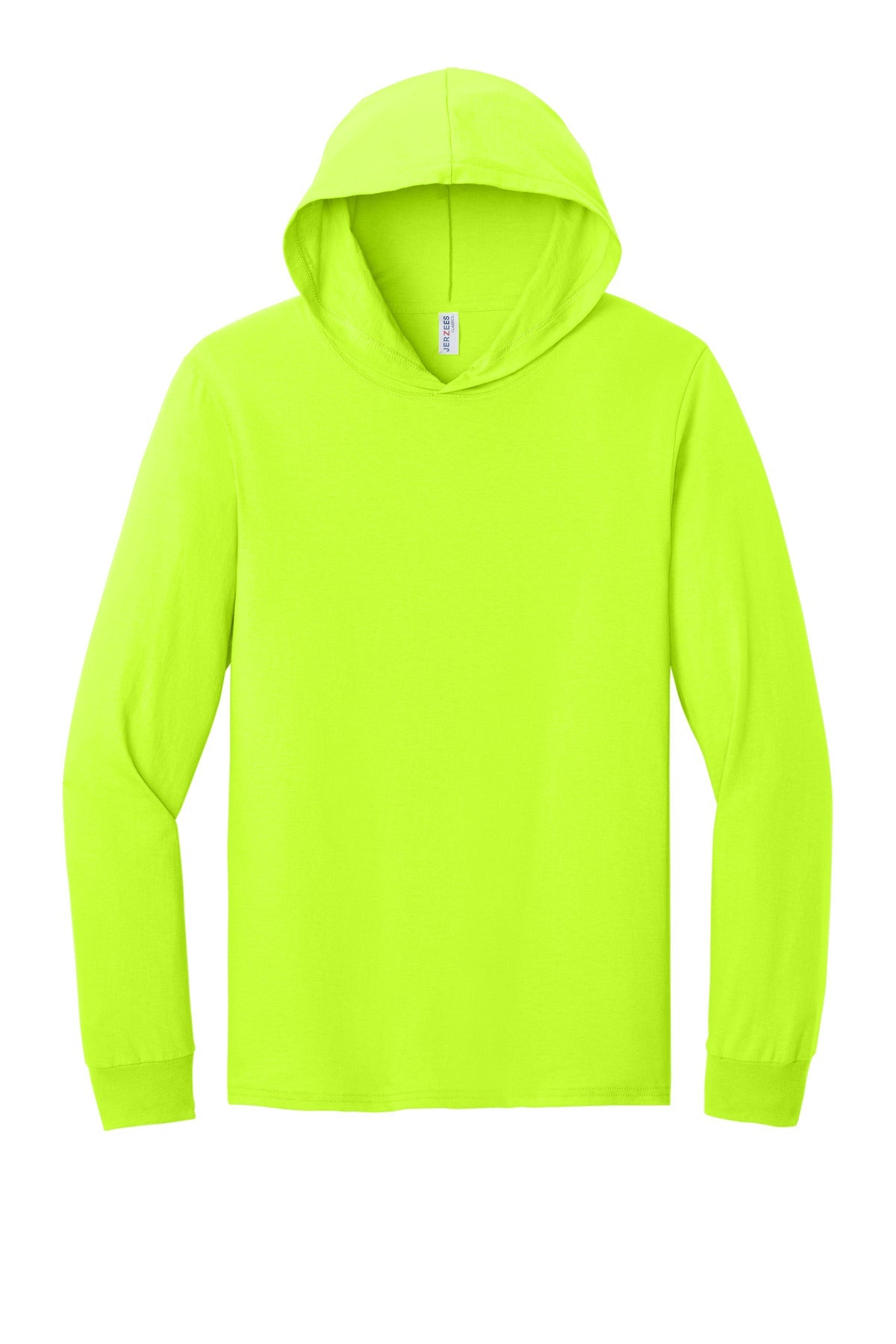 Front View of SftyGrn Jerzees Classics Unisex Cotton Long Sleeve Hooded T-Shirt 363LH