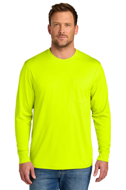 Front View of SftyYellow CornerStone Workwear Pro Long Sleeve Pocket Tee CS440LSP